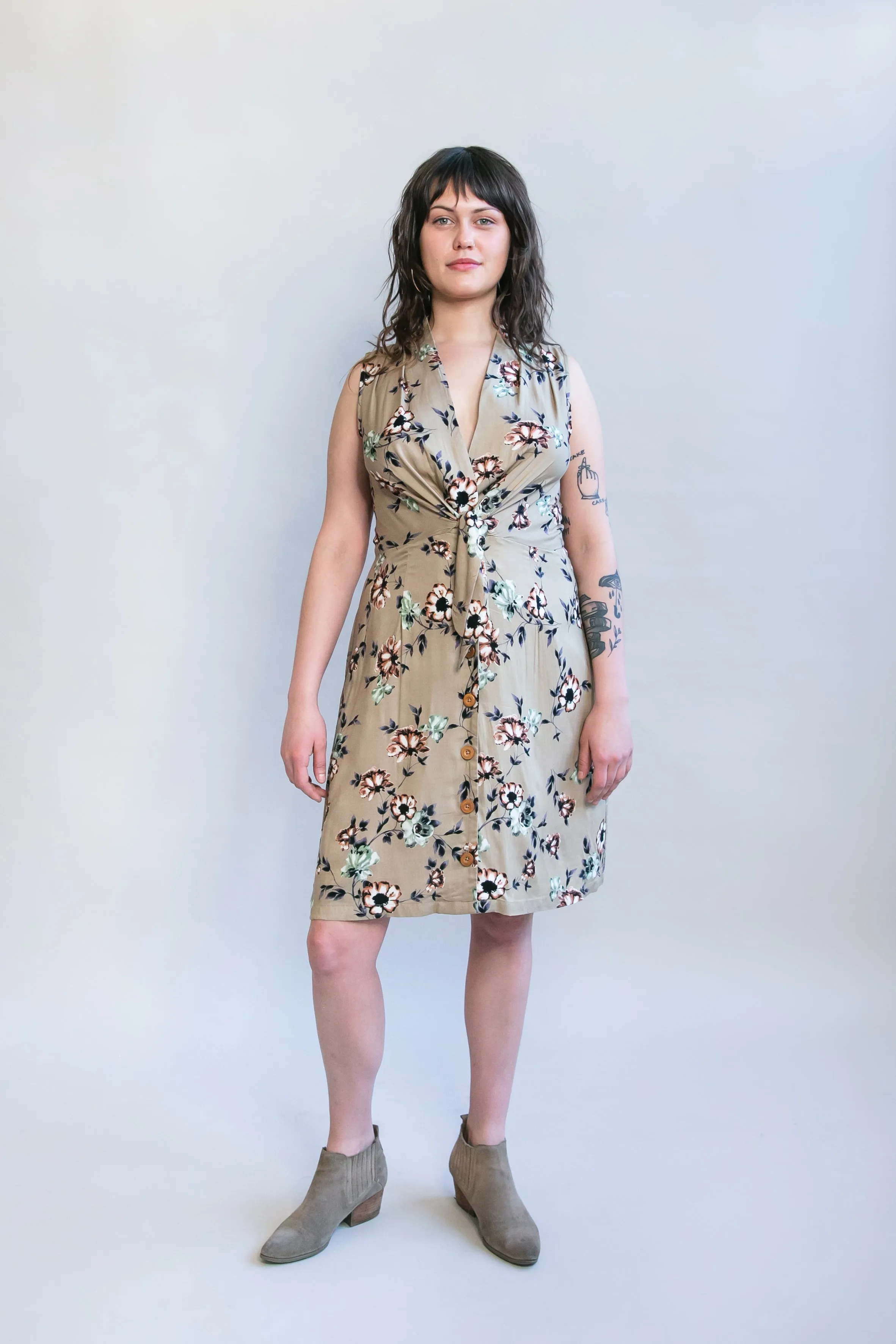 Artistic Shape Resort Vibes Paloma Dress in Taupe Floral