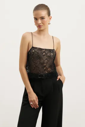 Lace Square Neck Camisole - Black Versatile Layering Cut