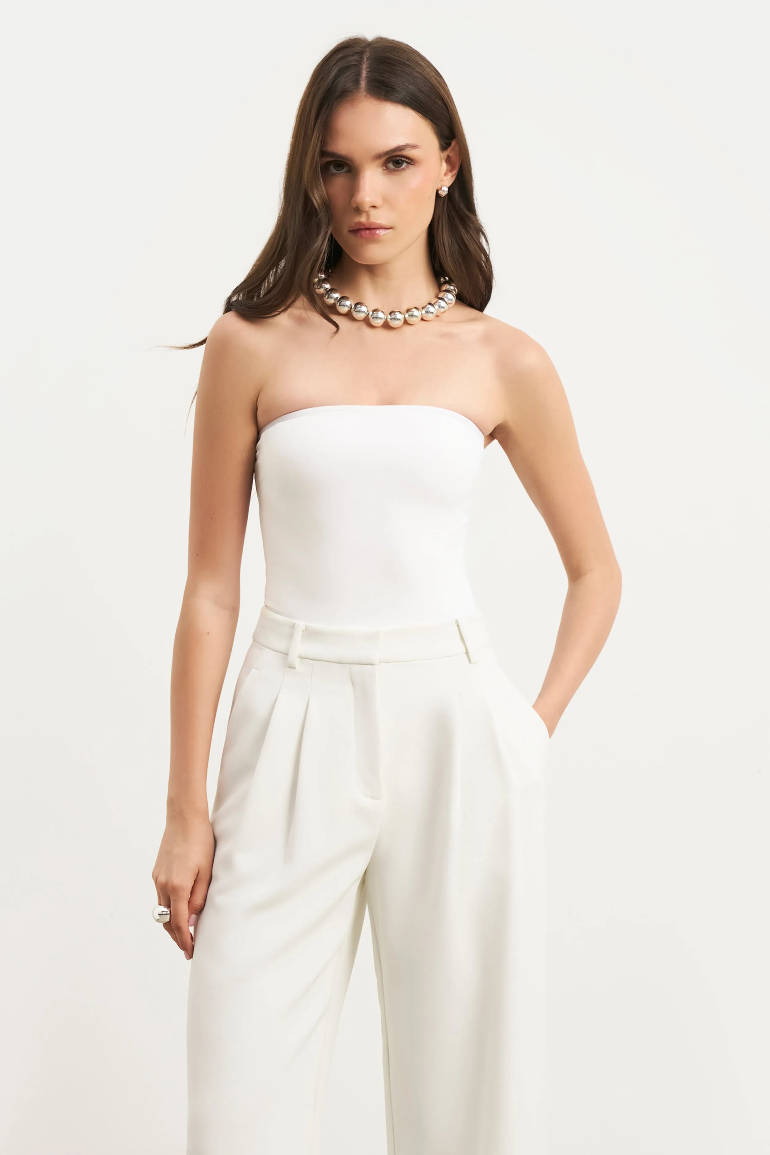 Strapless Bandeau Bodysuit - White Anti Static Fabric