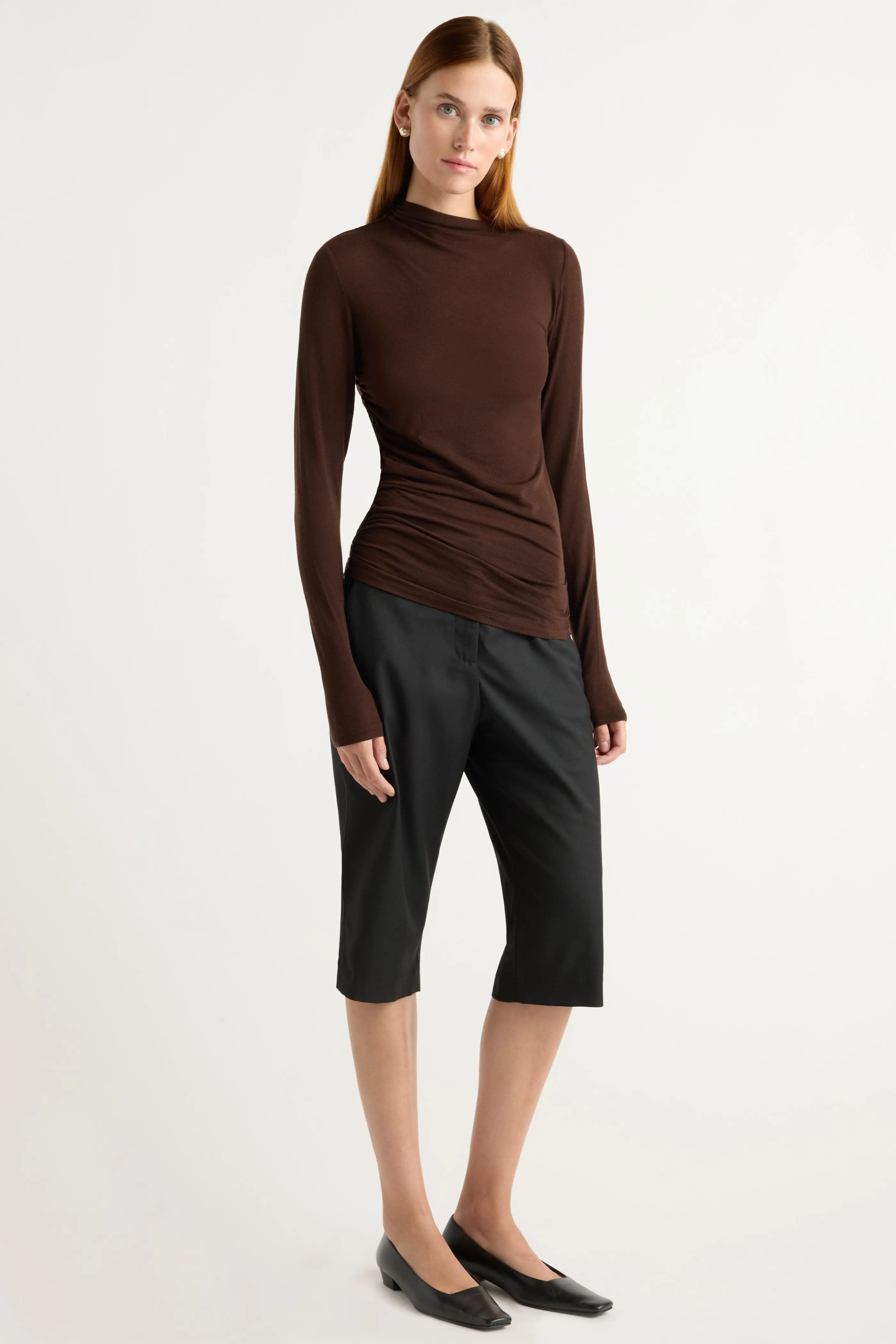 AntiStaticLining Vittoria Asymmetric-Neck Semi-Sheer Ruched Tee