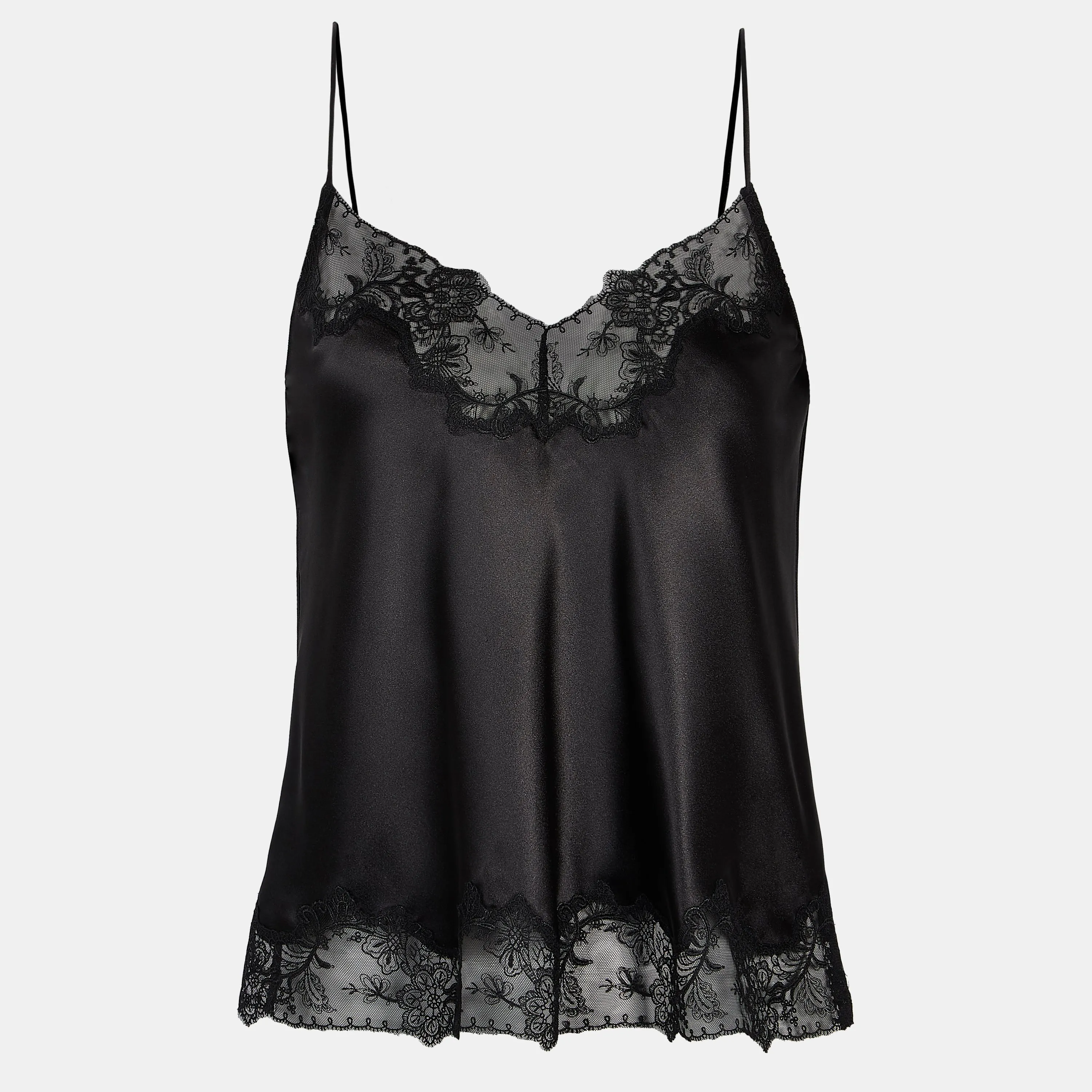 Satin Lace Detail Camisole - Black AllSeason Wearability Reinforced Shoulder Seams