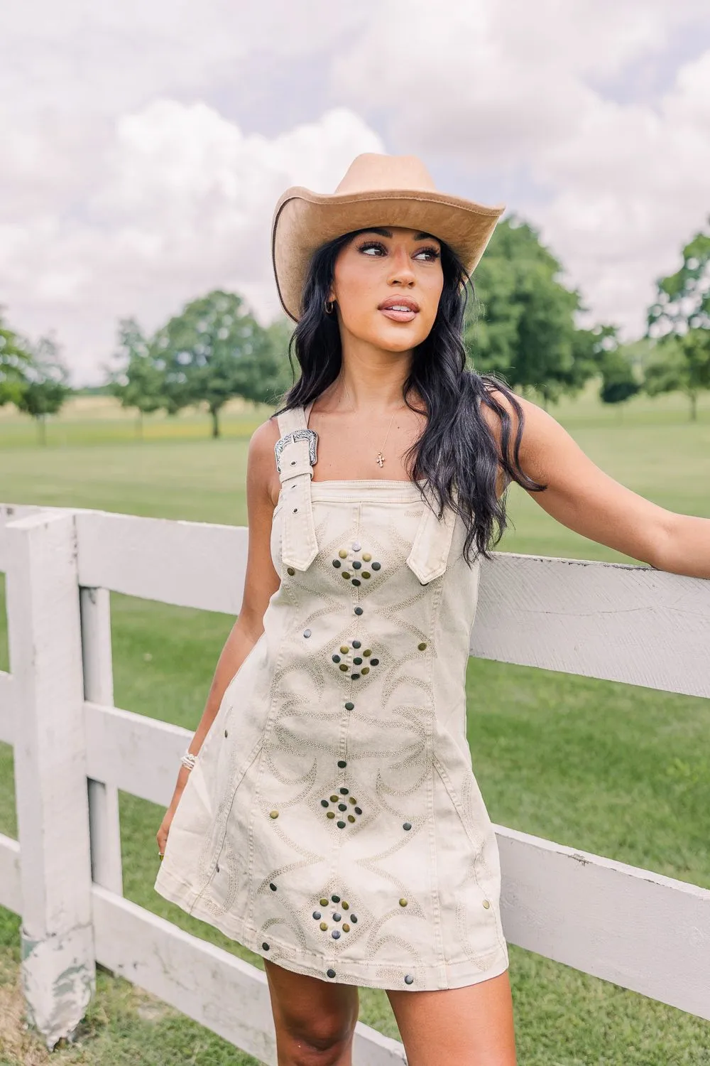 Ribbed Knit Fabric FadeResistant Coating Stampede Buckle Dress -Sand