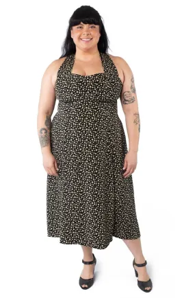 Iris Dress in Black and Creme Dot Silk Air Cozy Texture