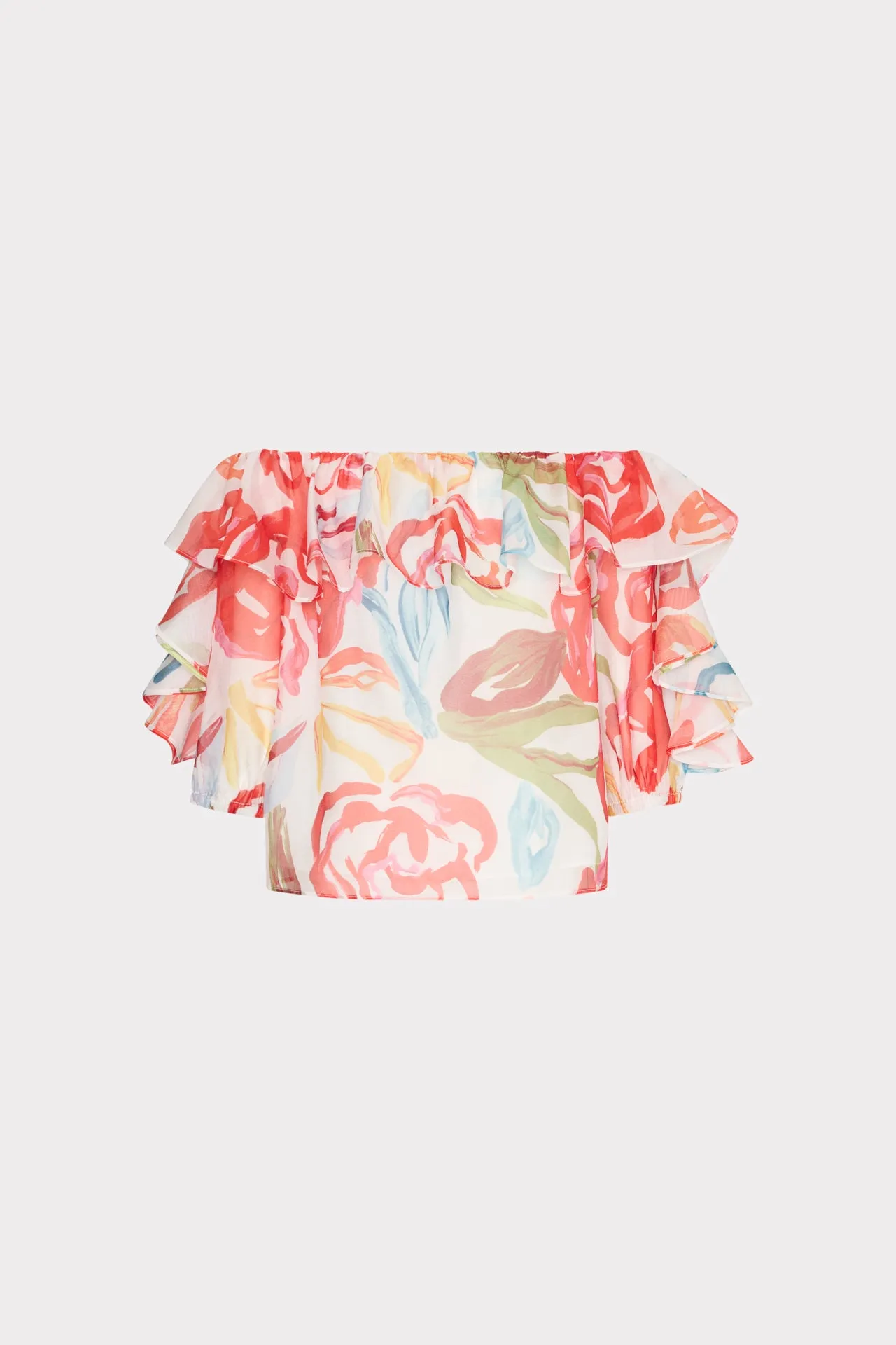 Floraison Rouge Organza Ruffle Top Denim Shirt