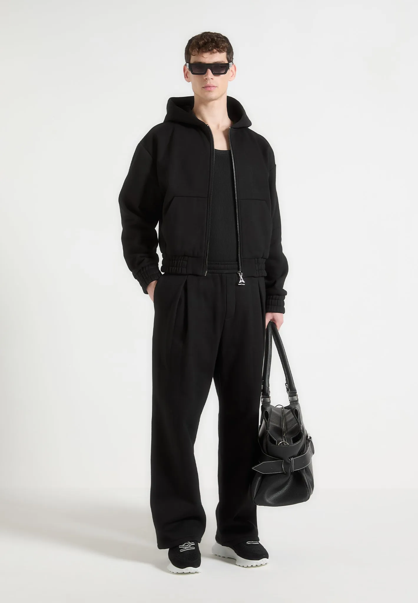 MultiPocket Configuration Breathable mesh panel Florian - Cropped Zip Hoodie - Black