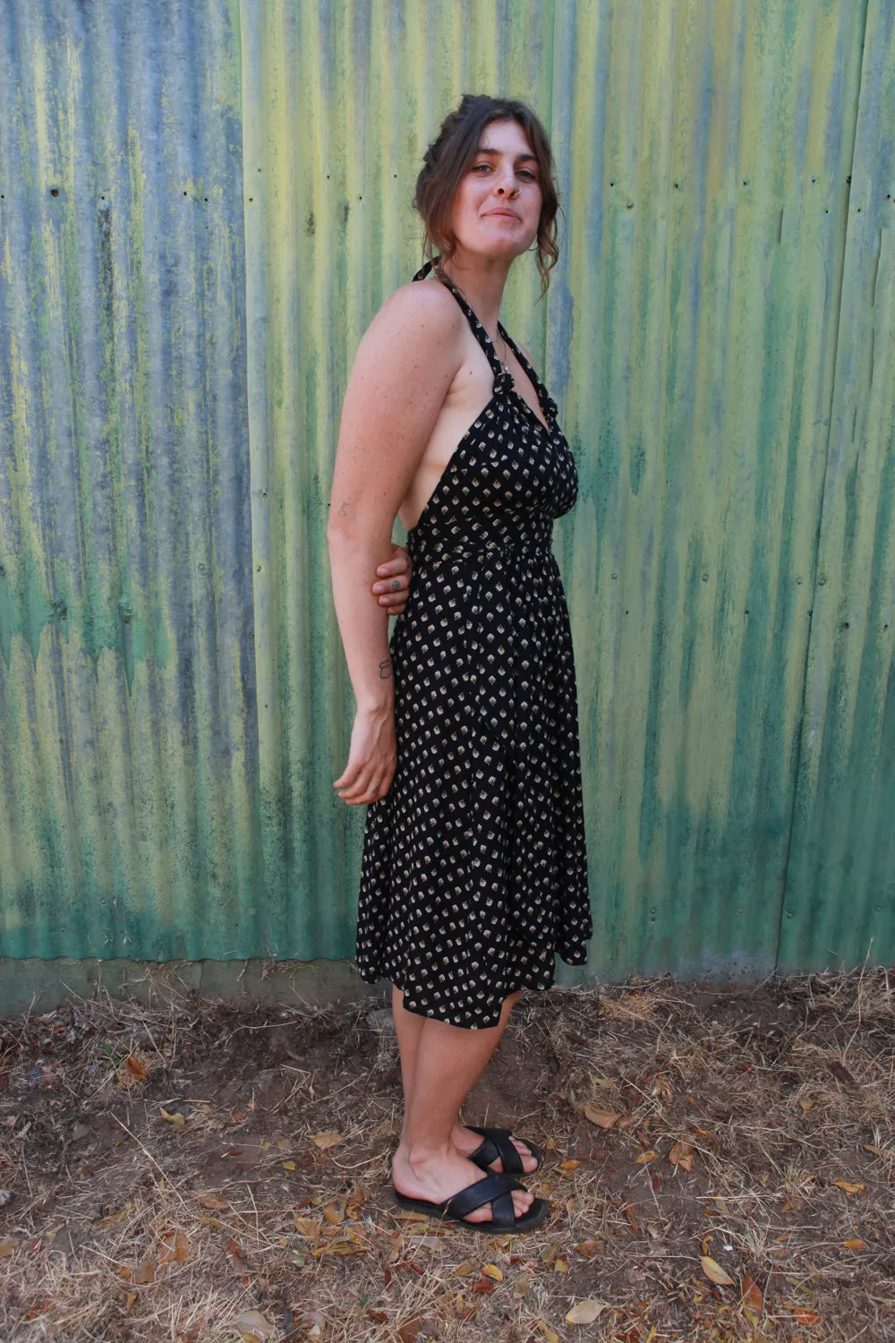 Monroe Dress in Black Blossom Crepe Happy Glow