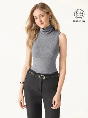 Lyocell Cashmere Sleeveless Turtleneck Brami Layered Hem Reinforcement Drop Shoulder Cut