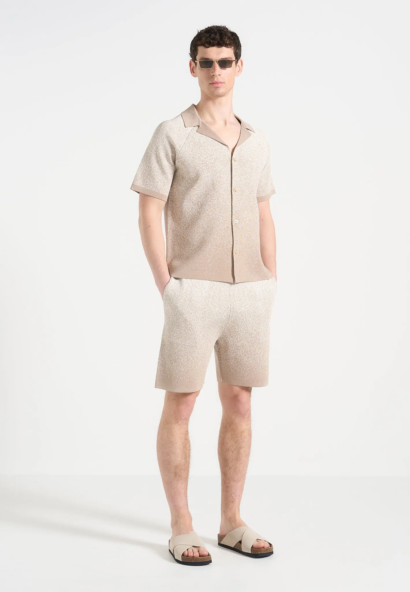 Martial - Ombr Knit Revere Shirt - Beige/White Durable Hem Stitching