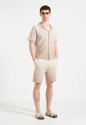 Martial - Ombr Knit Revere Shirt - Beige/White Durable Hem Stitching