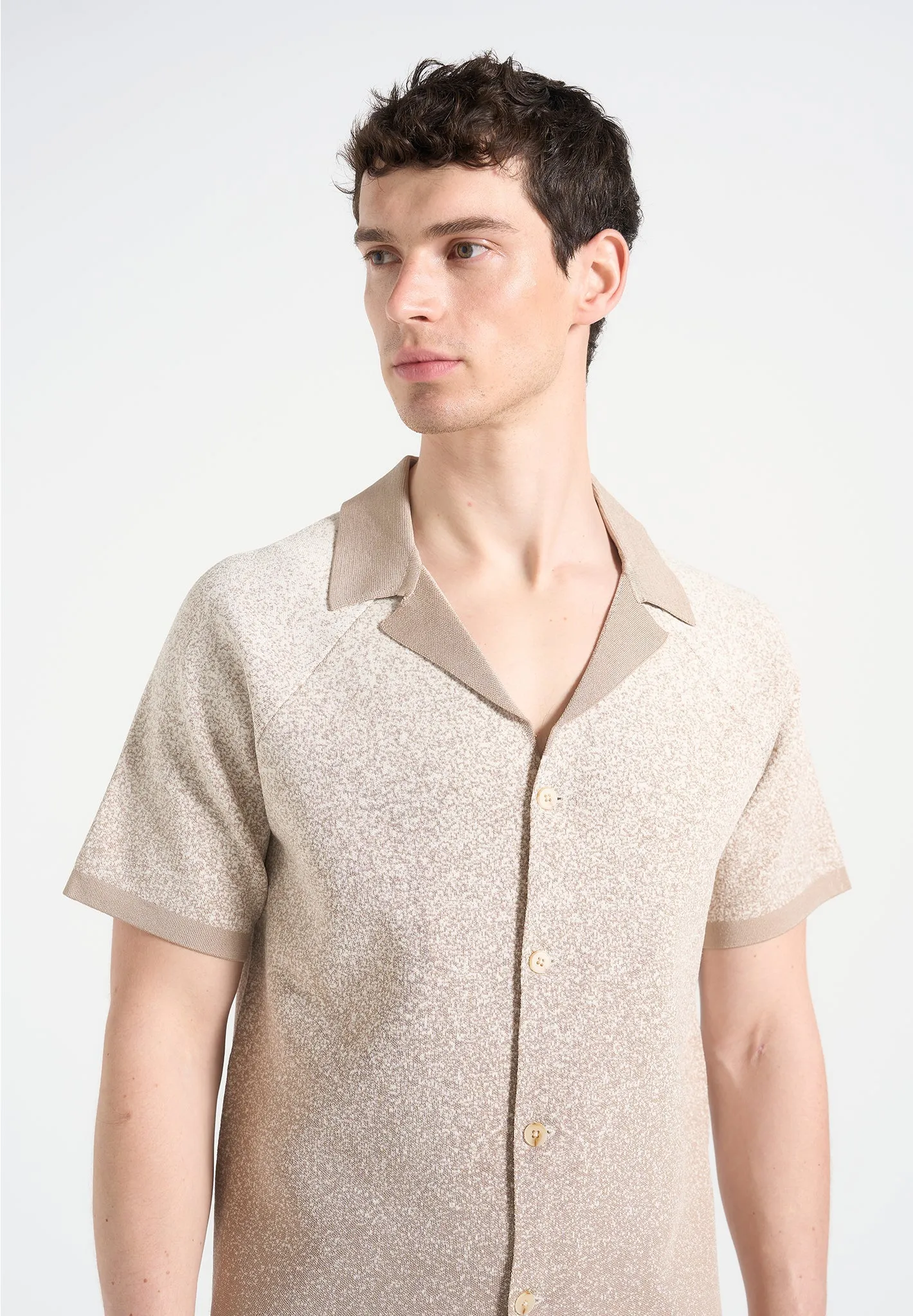 Martial - Ombr Knit Revere Shirt - Beige/White EcoCertified Summer Blouse