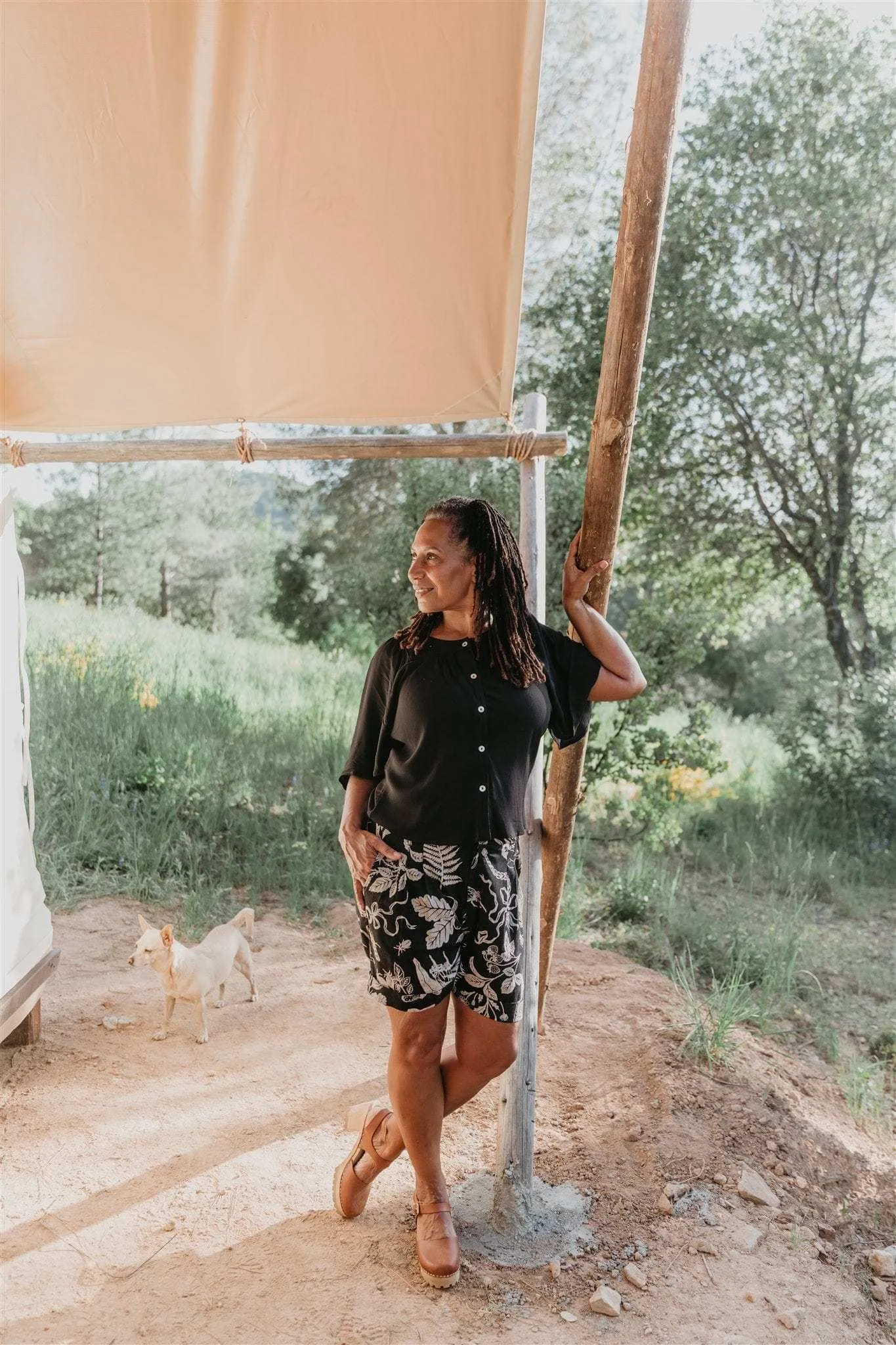 Basic Layering Flutter Top in Black Challis