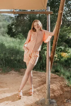 Flutter Top in Pink Blush Challis Everyday Comfort Wear Versatile Knit