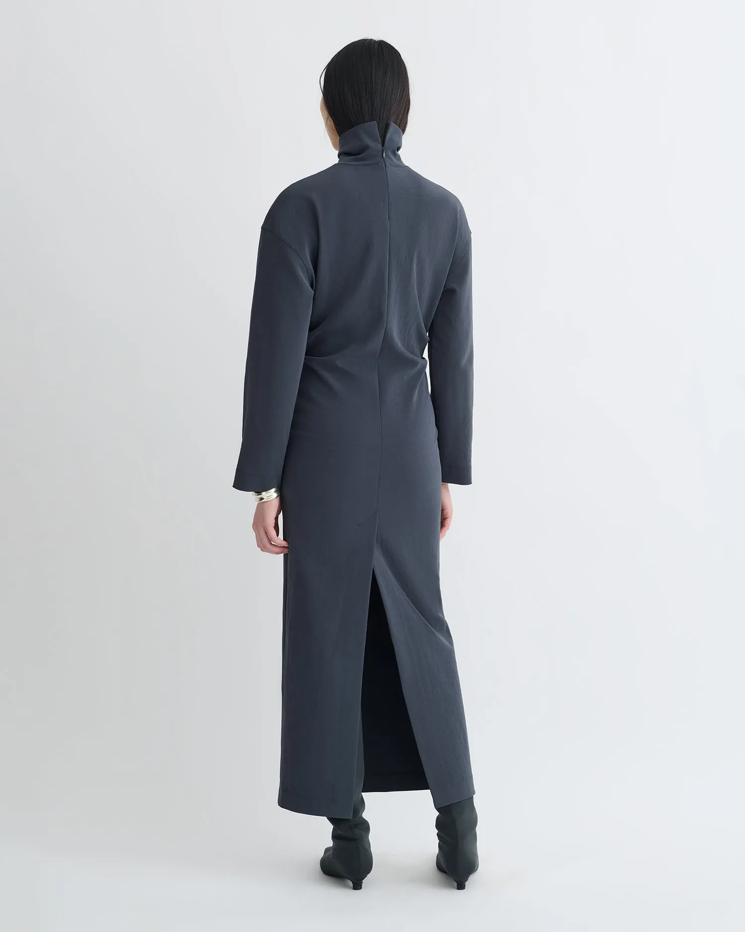 Jamson - Draped Paper Jersey Turtleneck Dress - Dusty Blue Rolled Hem Detailing Loose Tee