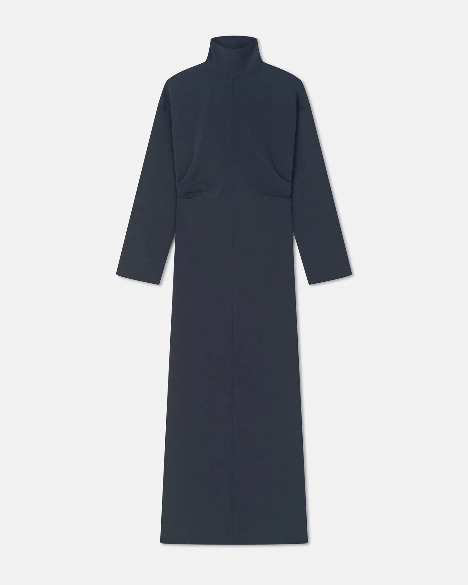 Soft Cotton LayeredCuff Jamson - Draped Paper Jersey Turtleneck Dress - Dusty Blue