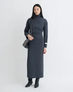 Jamson - Draped Paper Jersey Turtleneck Dress - Dusty Blue Four Way Stretch