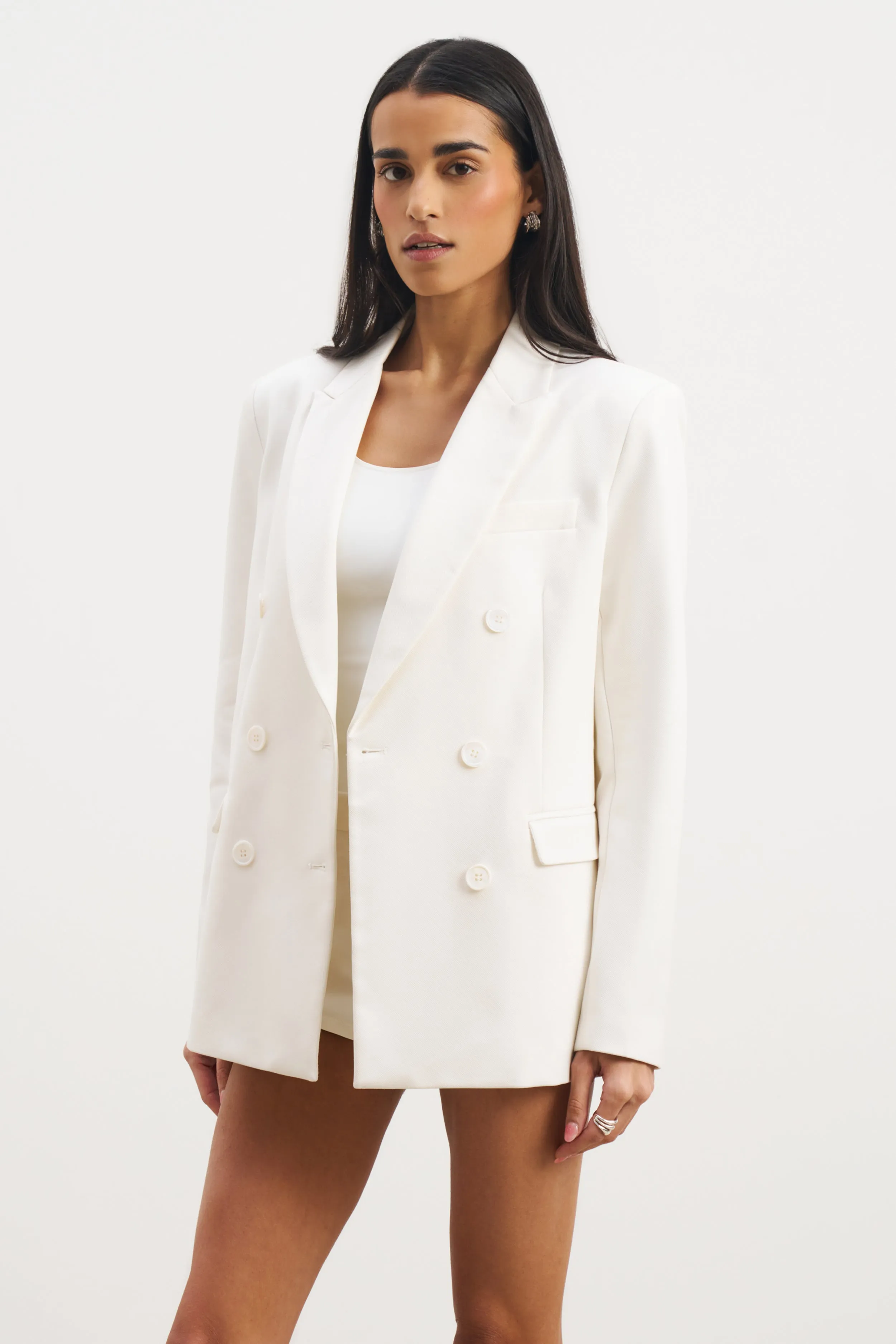 Formal Double Breasted Blazer - Cream Spandex sports outfit Non Irritating Seams