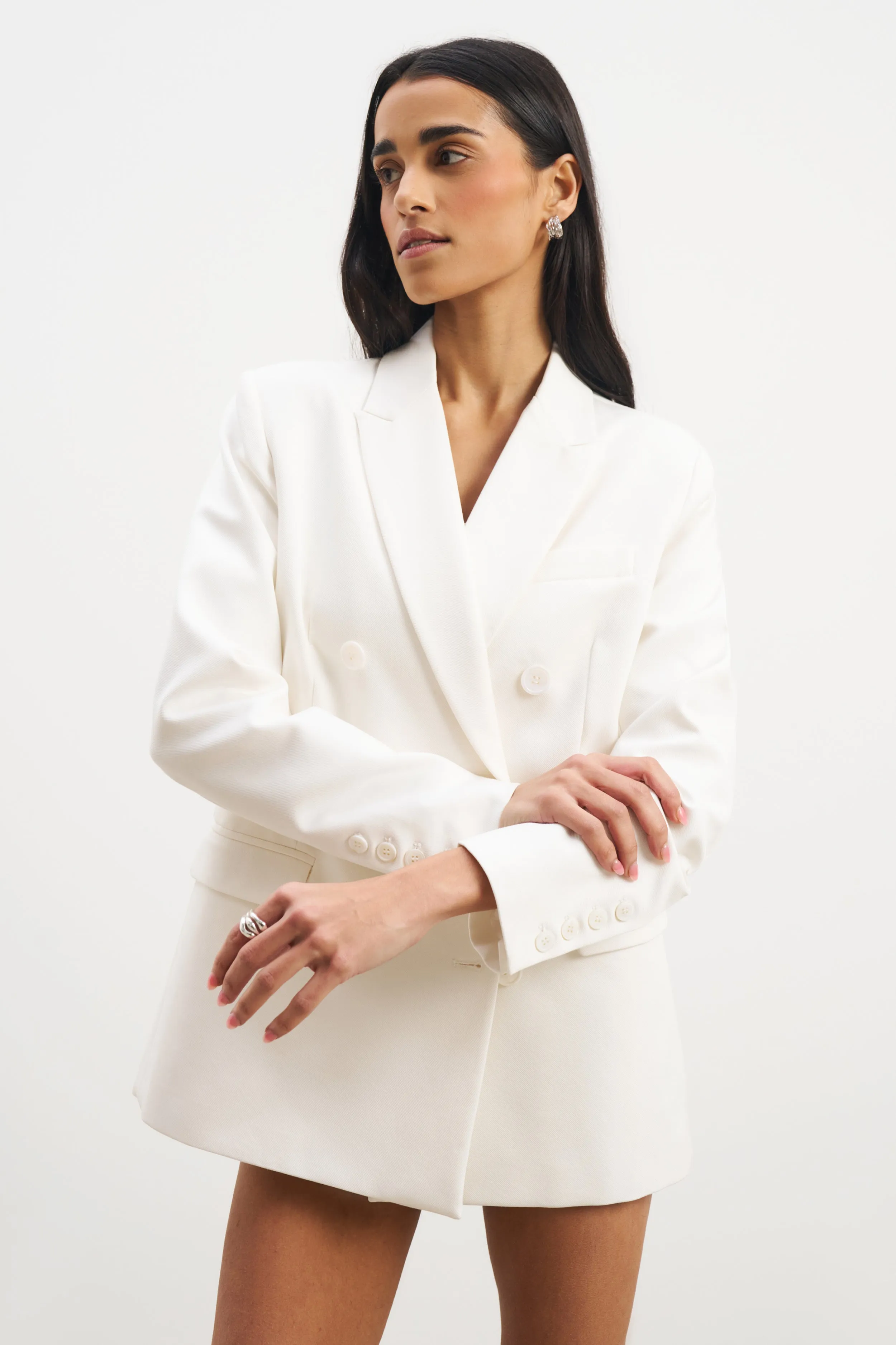 Formal Double Breasted Blazer - Cream Satin