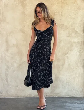 Eco-friendly Daywear Fit LOTTIE RUFFLE MIDI DRESS - BLACK POLKA