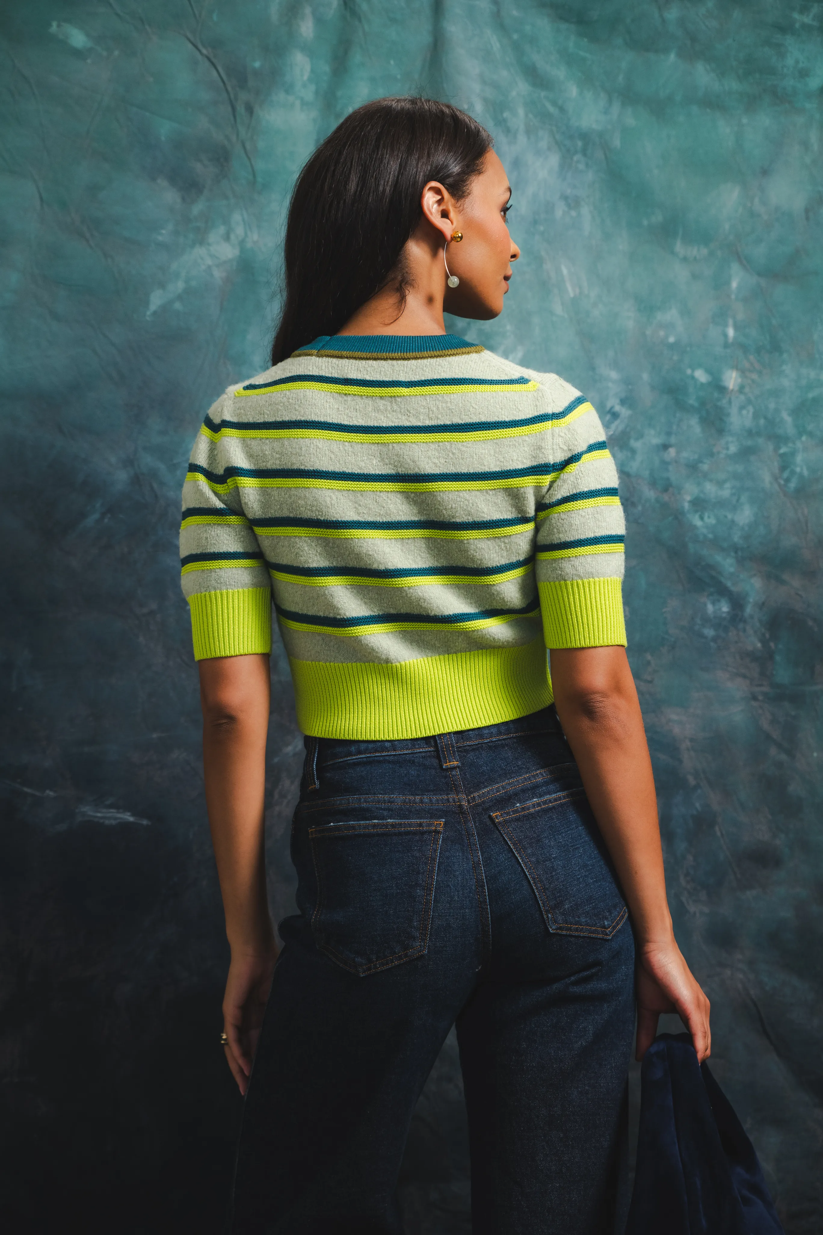 Striped Cropped Ringer Tee DualLayer Weave