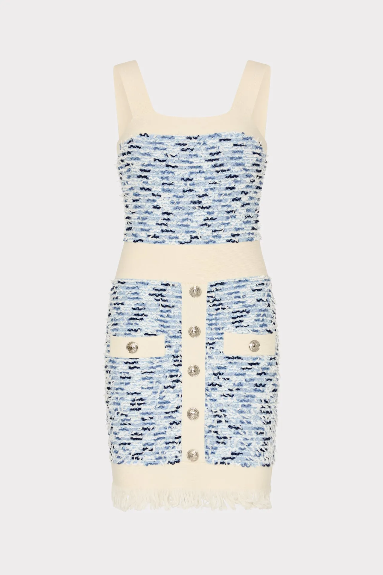 Waist-Cinching Fringed Textured Knit Mini Dress