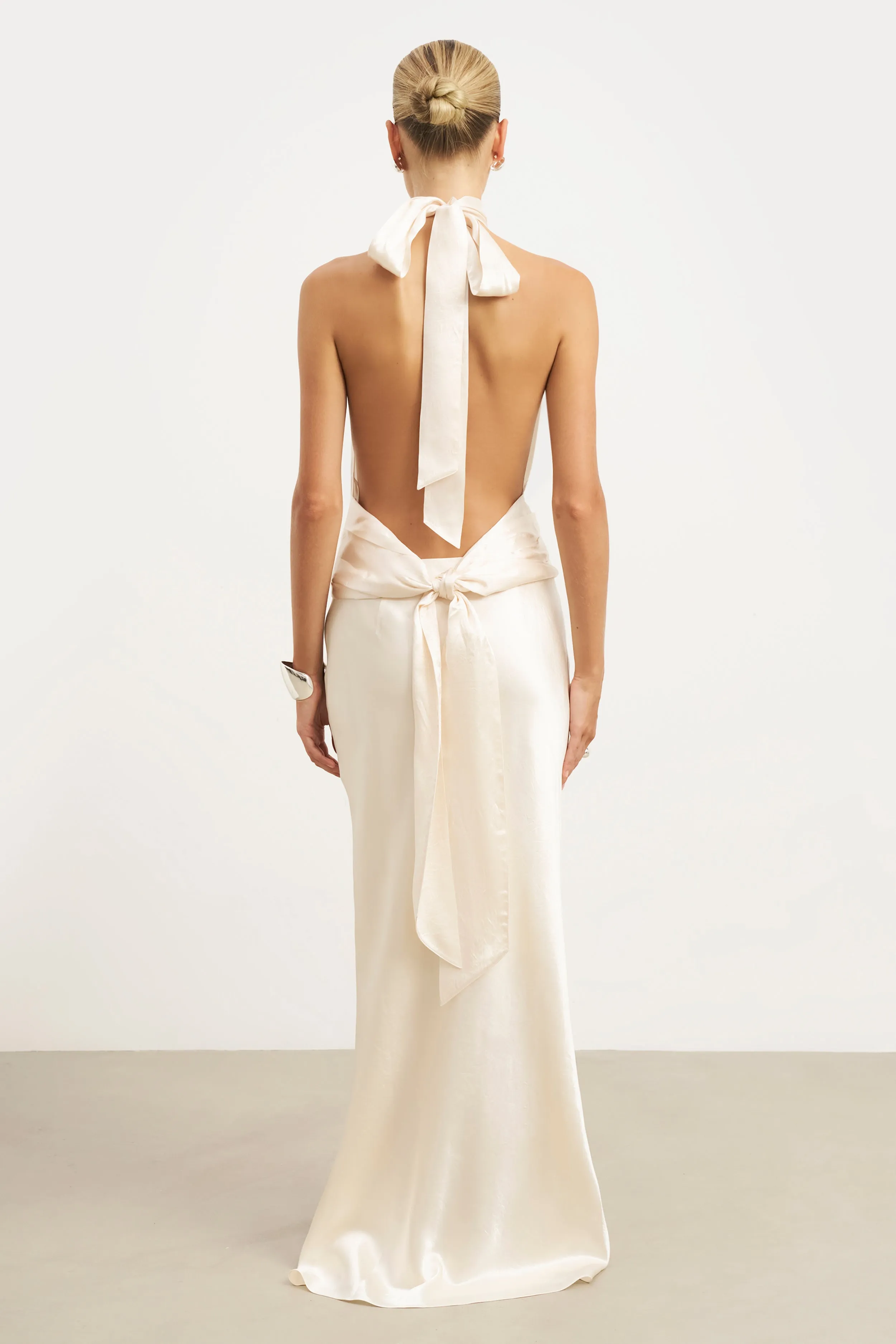 Innovative Fabric Crushed Satin Bias Cut Maxi Skirt - Champagne