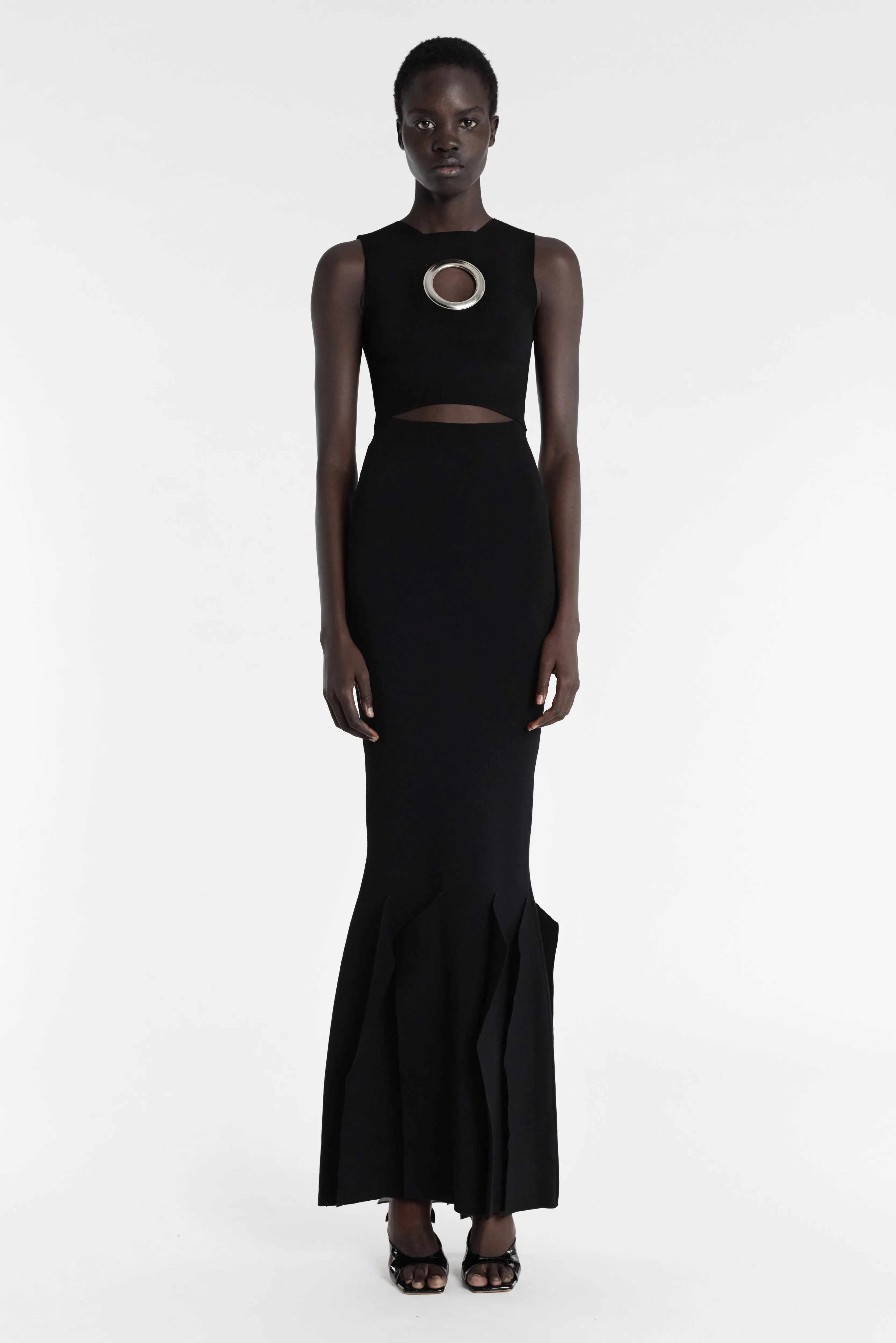 Knit Dress With Hem Panel Detail Black Subtle Finish Classic Line