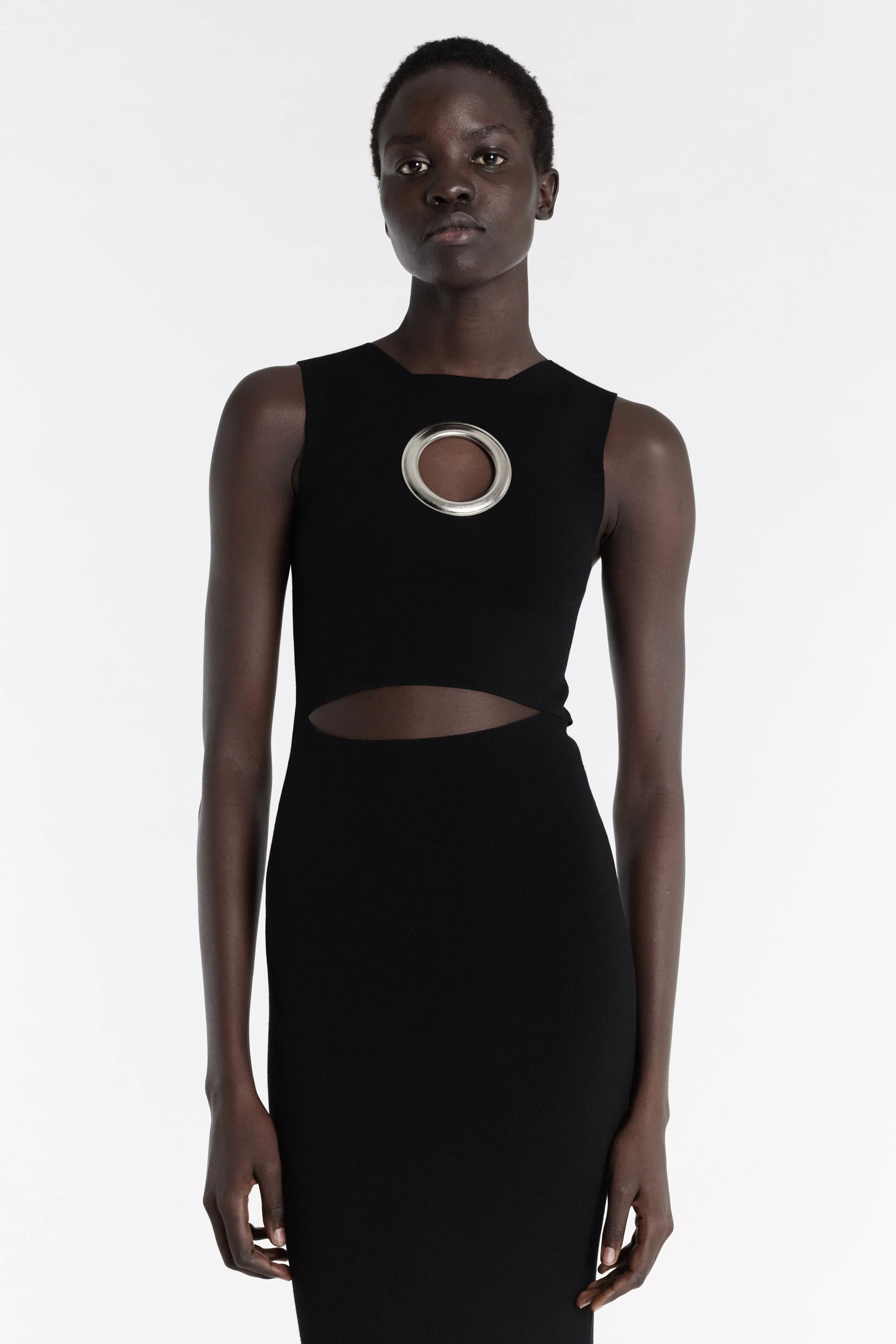 Feminine Design Fresh Tones Knit Dress With Hem Panel Detail Black