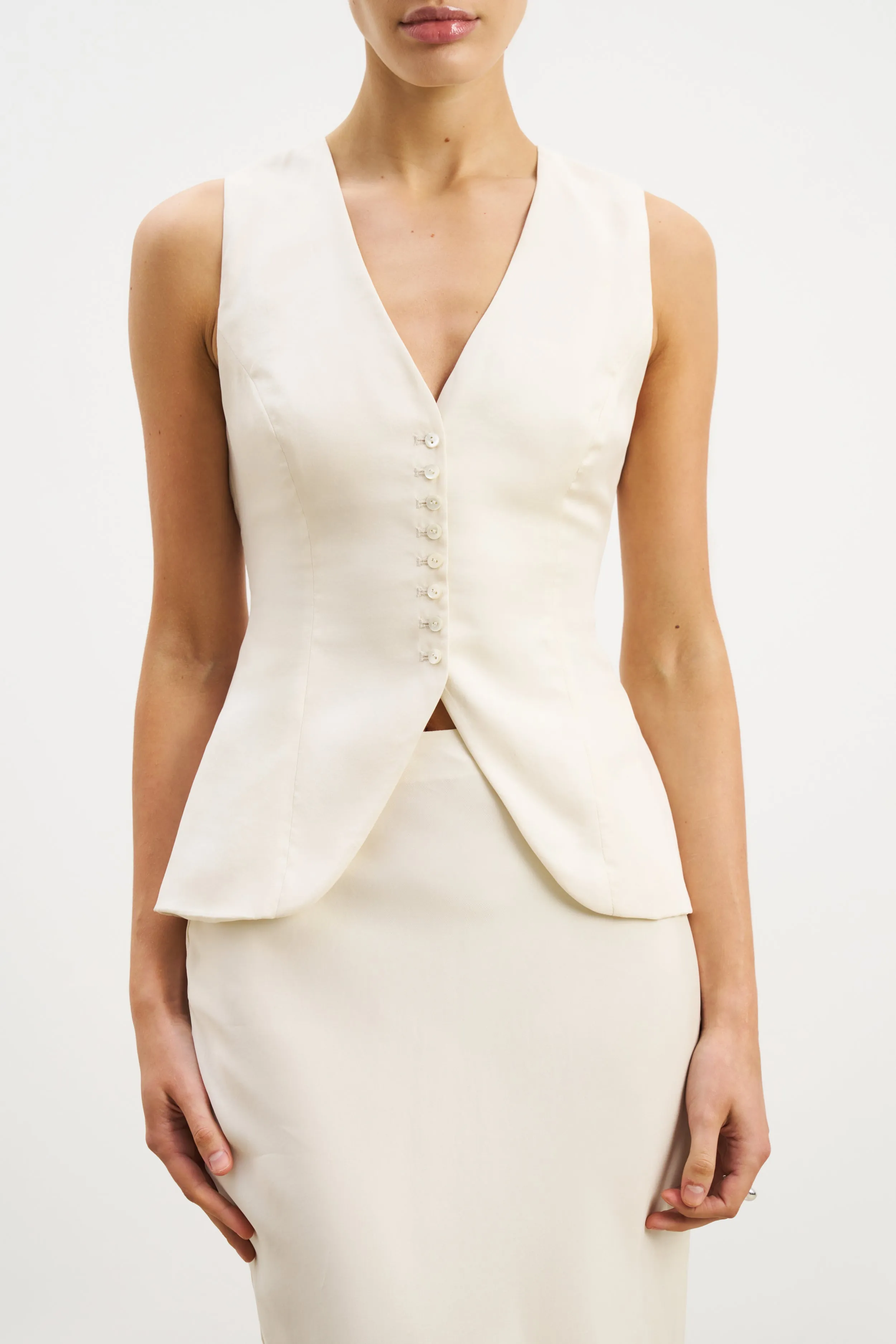 Cupro Delicate Peplum Waistcoat - Champagne Midweight Four Way Stretch TaglessCollars