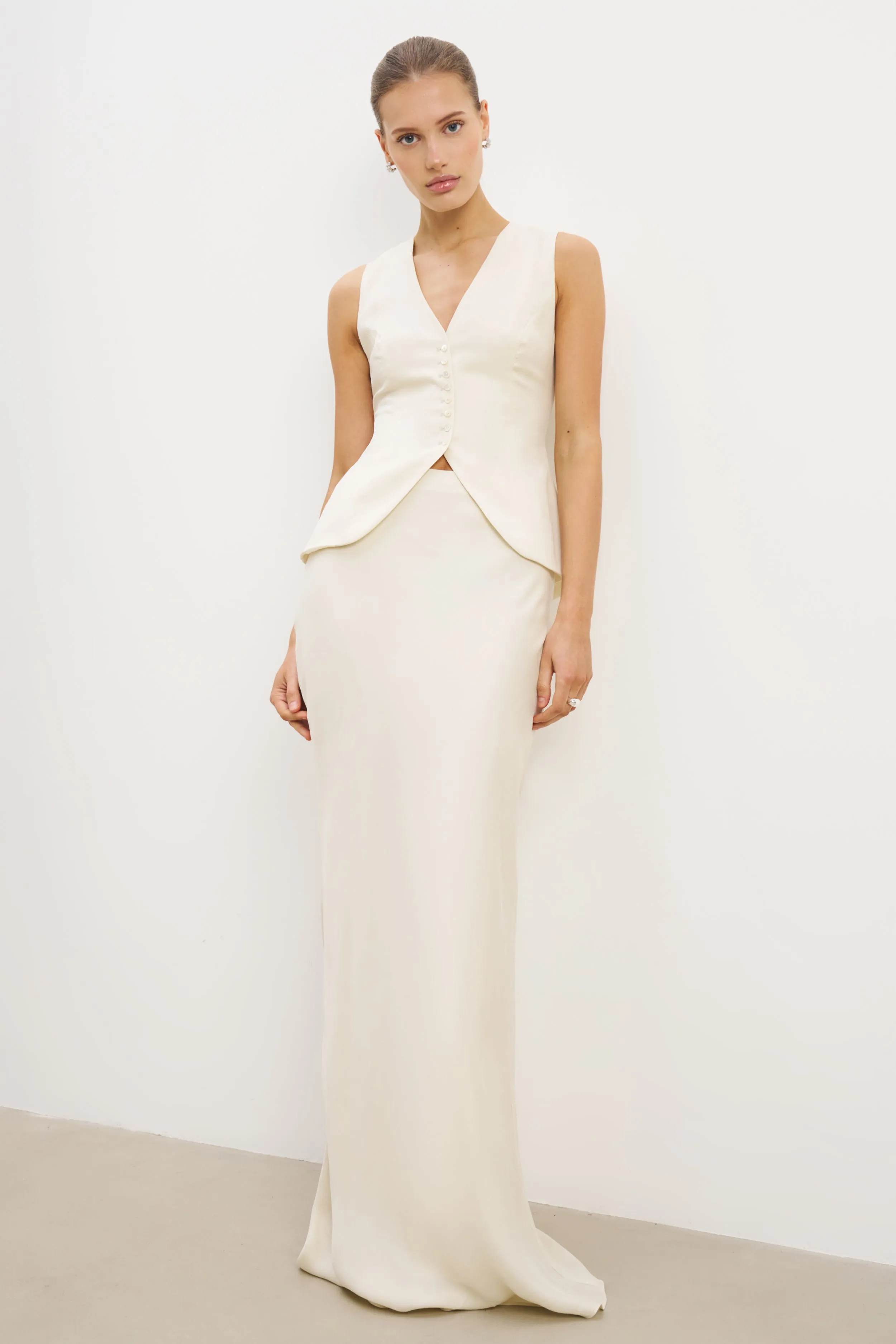 Cupro Delicate Peplum Waistcoat - Champagne Breathable Knit Fabric