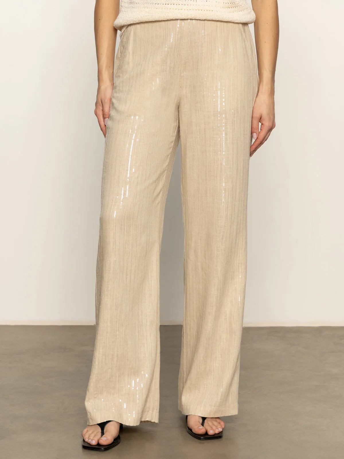 Water Enthusiast Coastal Semi-High Rise Pant Sand Sequin Stripe