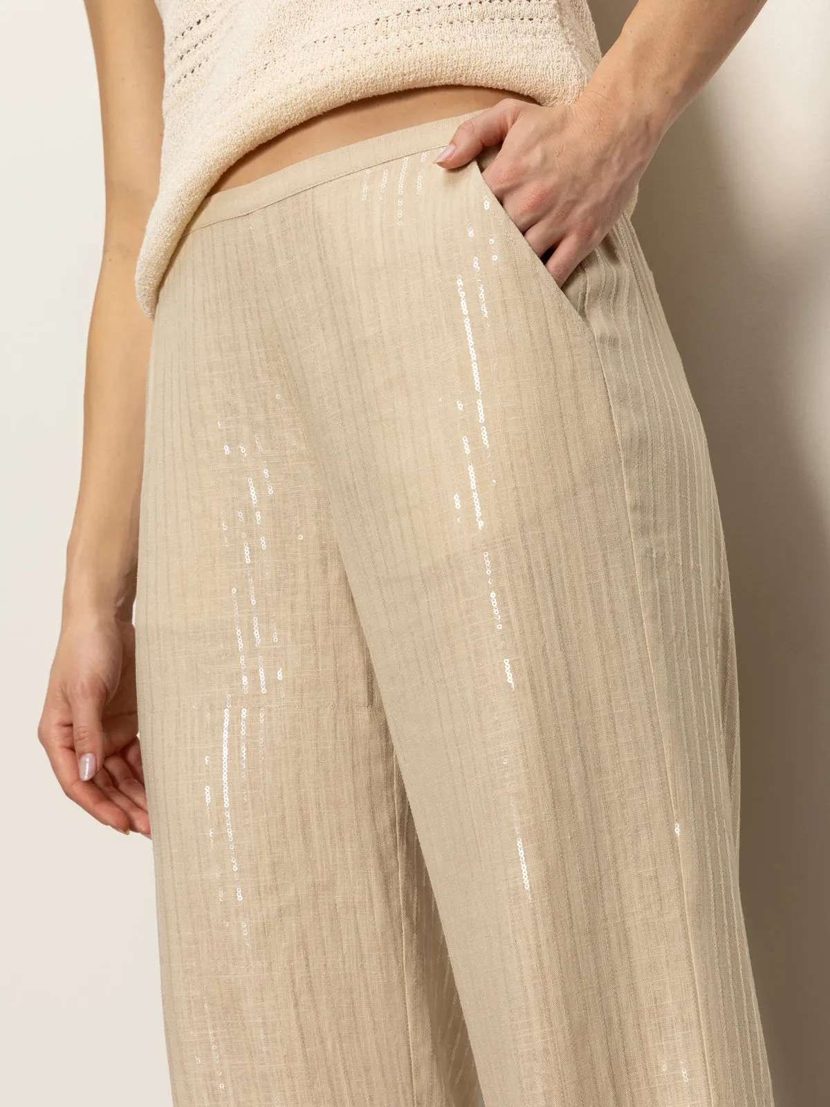 OdorResistantFinish clean design Coastal Semi-High Rise Pant Sand Sequin Stripe