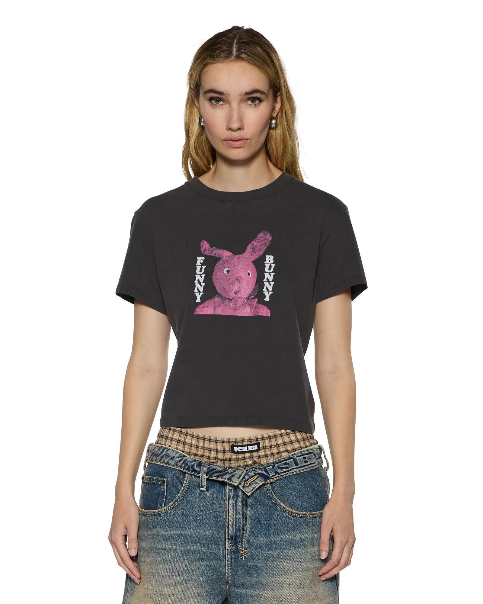 Bamboo Fiber Fabric FUNNY BUNNY SHRUNKEN SS TEE WASHED BLACK