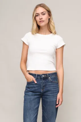 Gabby Sweater Rib Short Sleeve All Over Print Technique Foldable Cuff Design