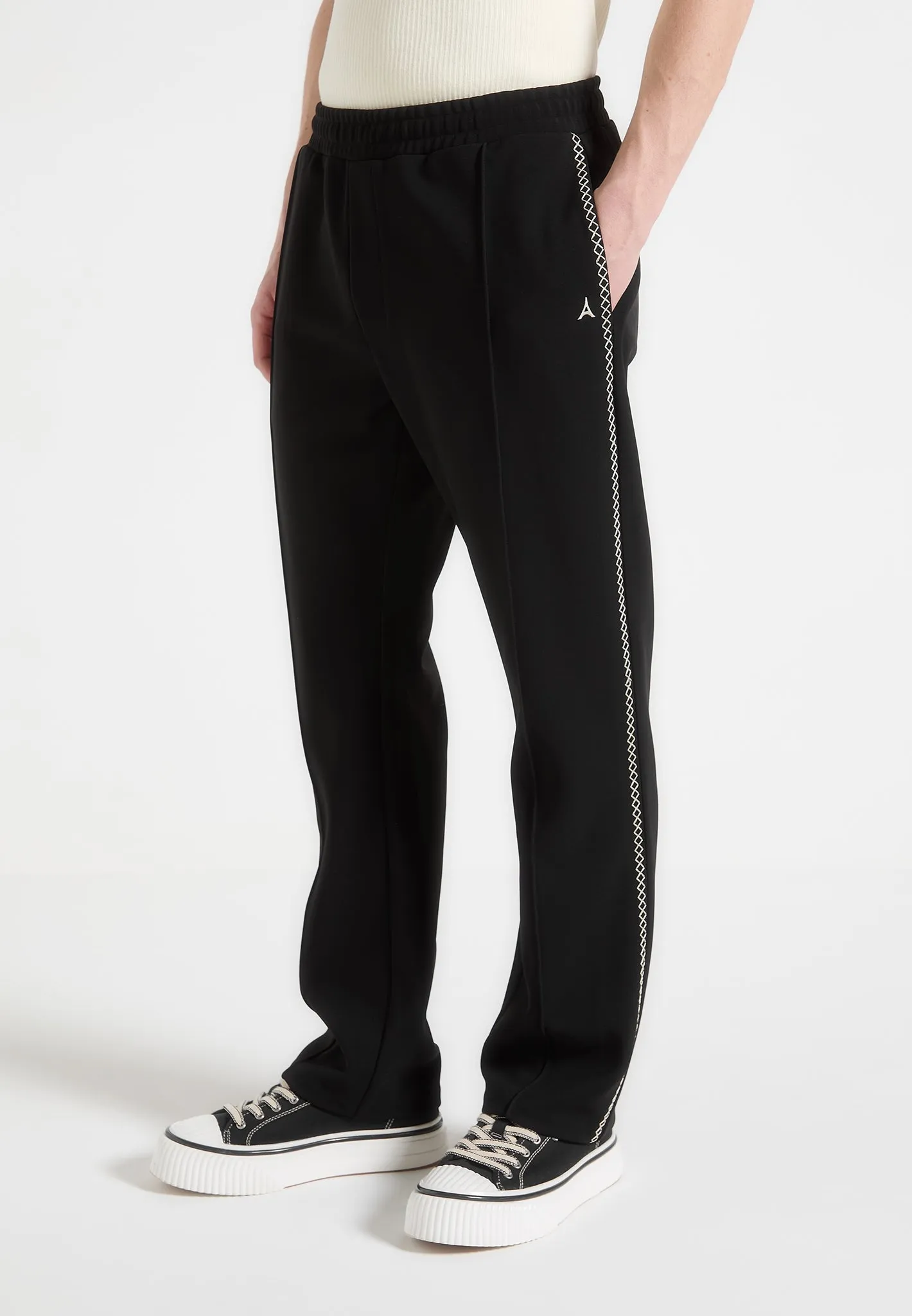 WrinkleFree Structure Gael - Contrast Whipstitch Relaxed Track Pants - Black