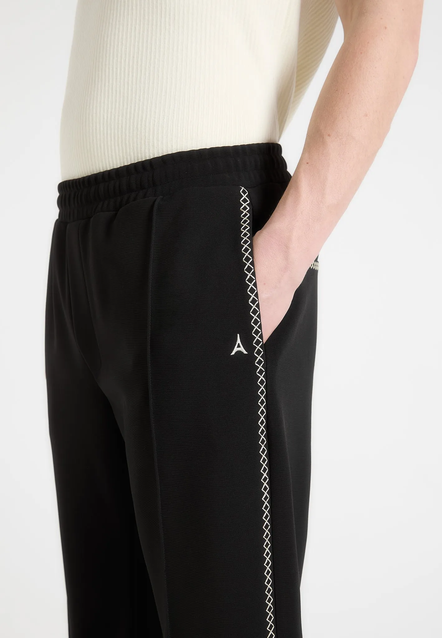 Butter Soft Handfeel Cool Weather Gael - Contrast Whipstitch Relaxed Track Pants - Black