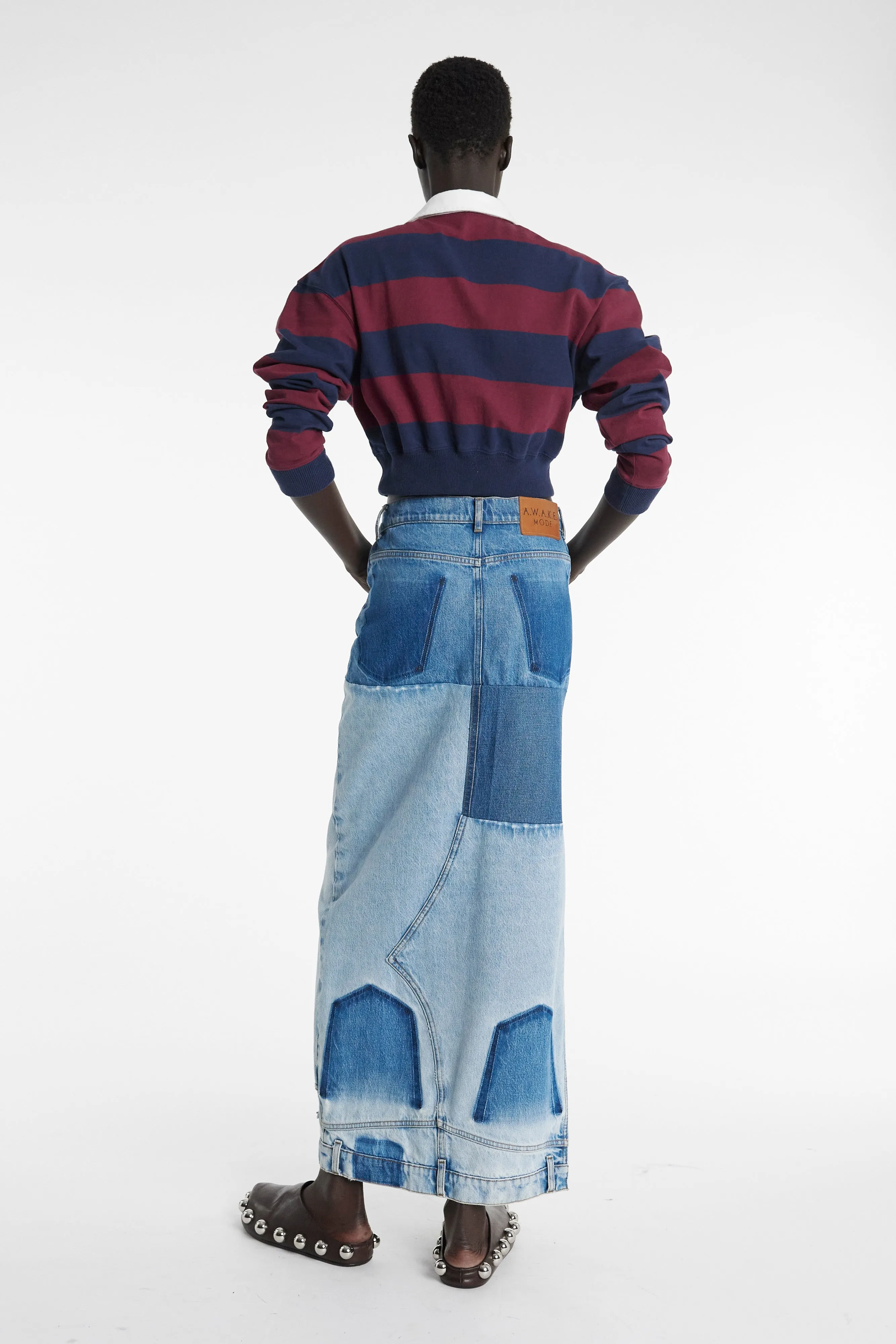 Contoured Armhole Design Twisted Collar Rugby Jersey Burgundy Navy