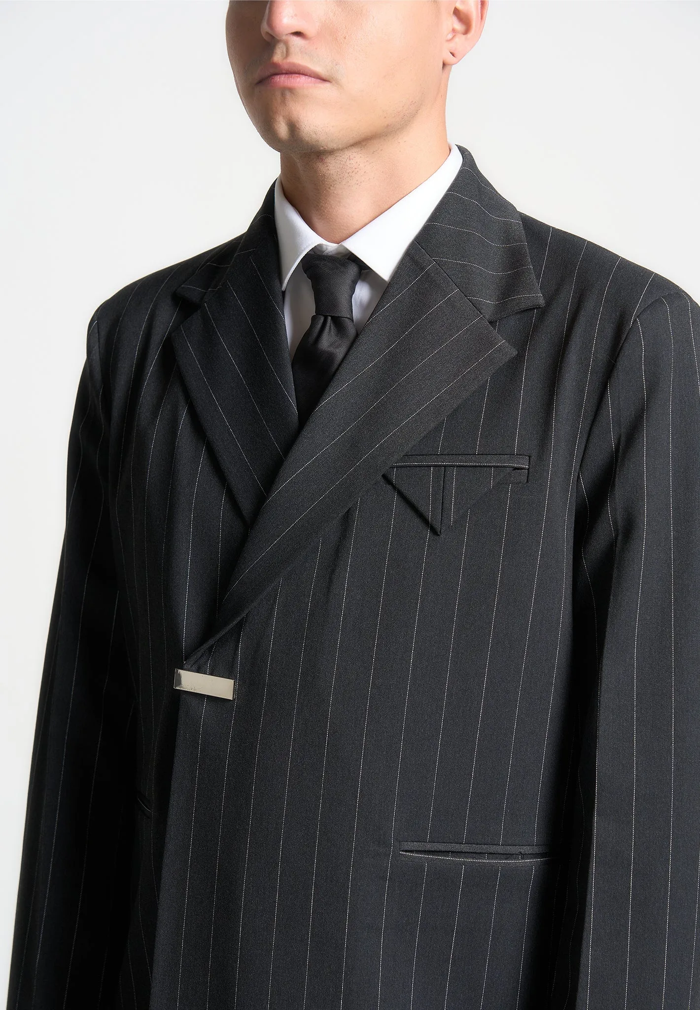 Contemporary Fit Gaston - Double Breasted Pinstripe Suit Jacket - Grey