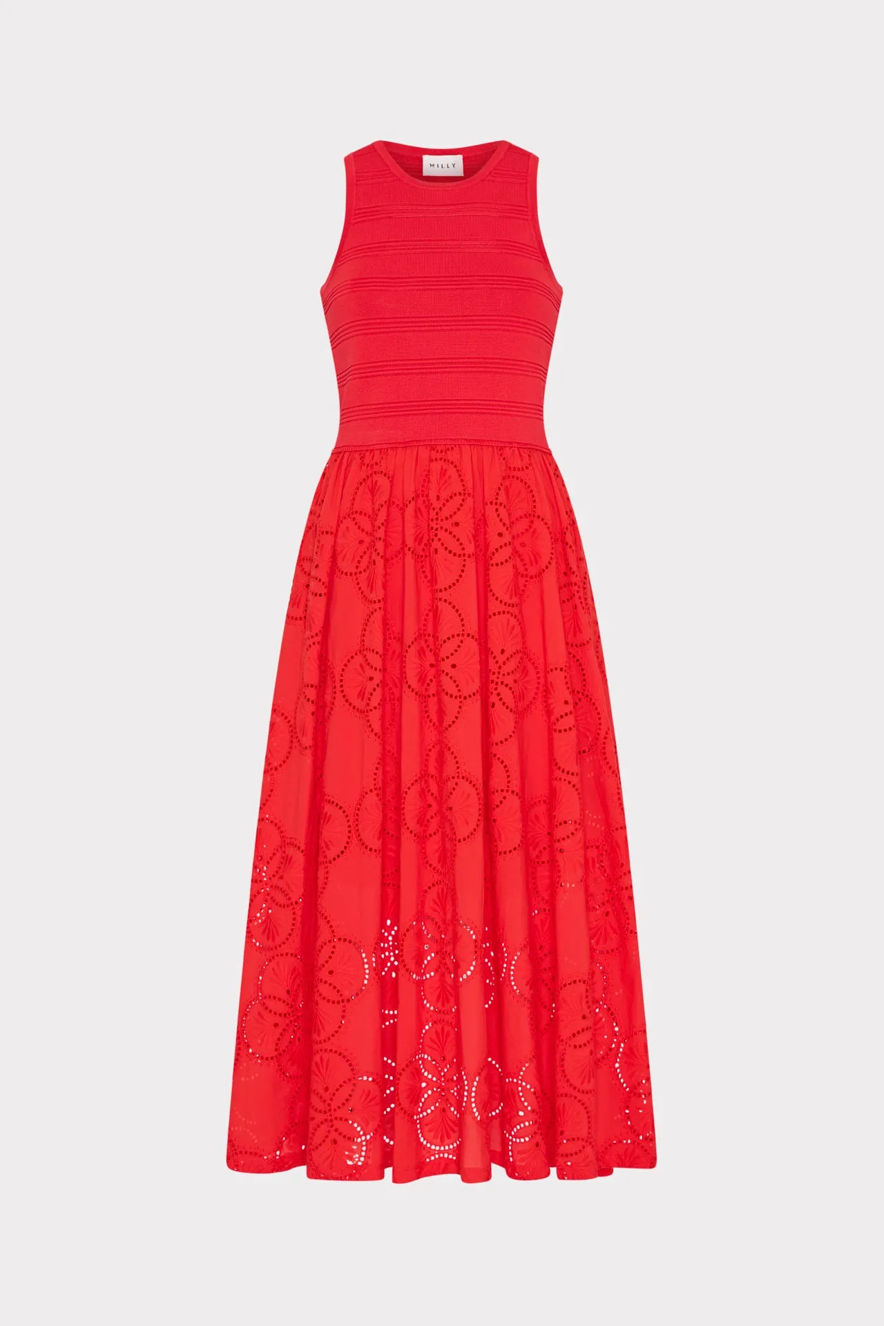 Cozy Feel Travel Fit Geo Eyelet Knit Combo Midi Dress