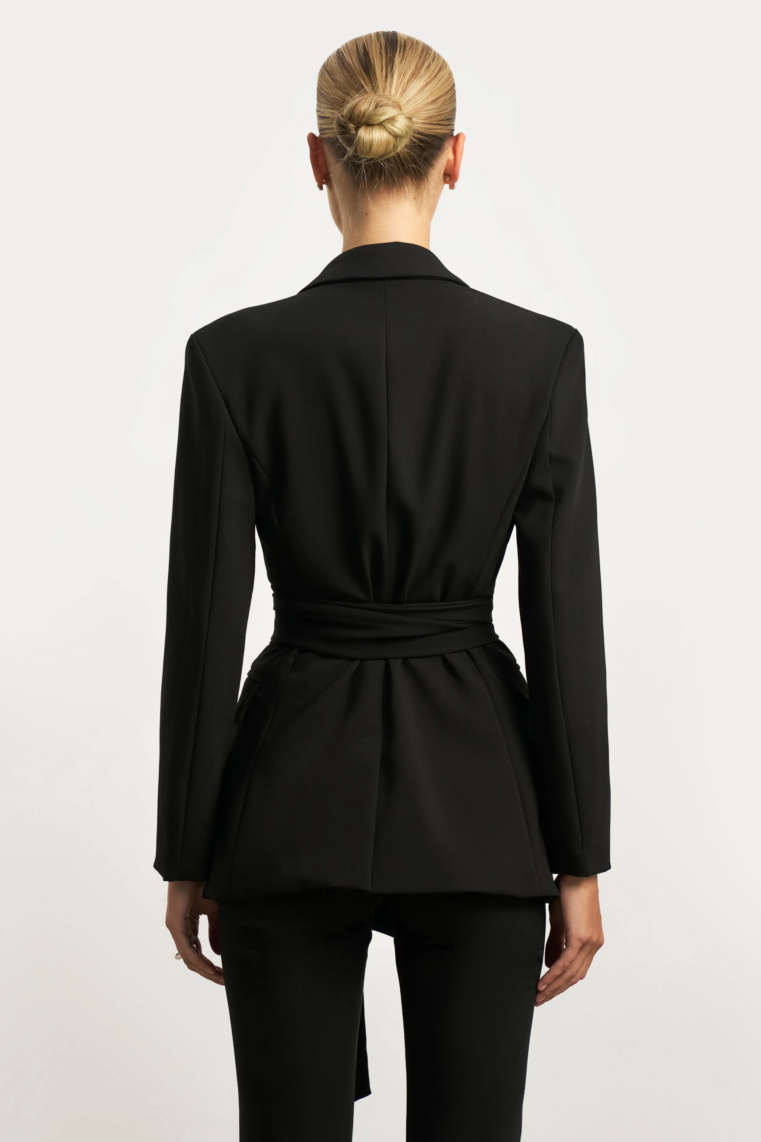 Coverstitch seams Lycra fabric Classic Blazer With Belt - Black