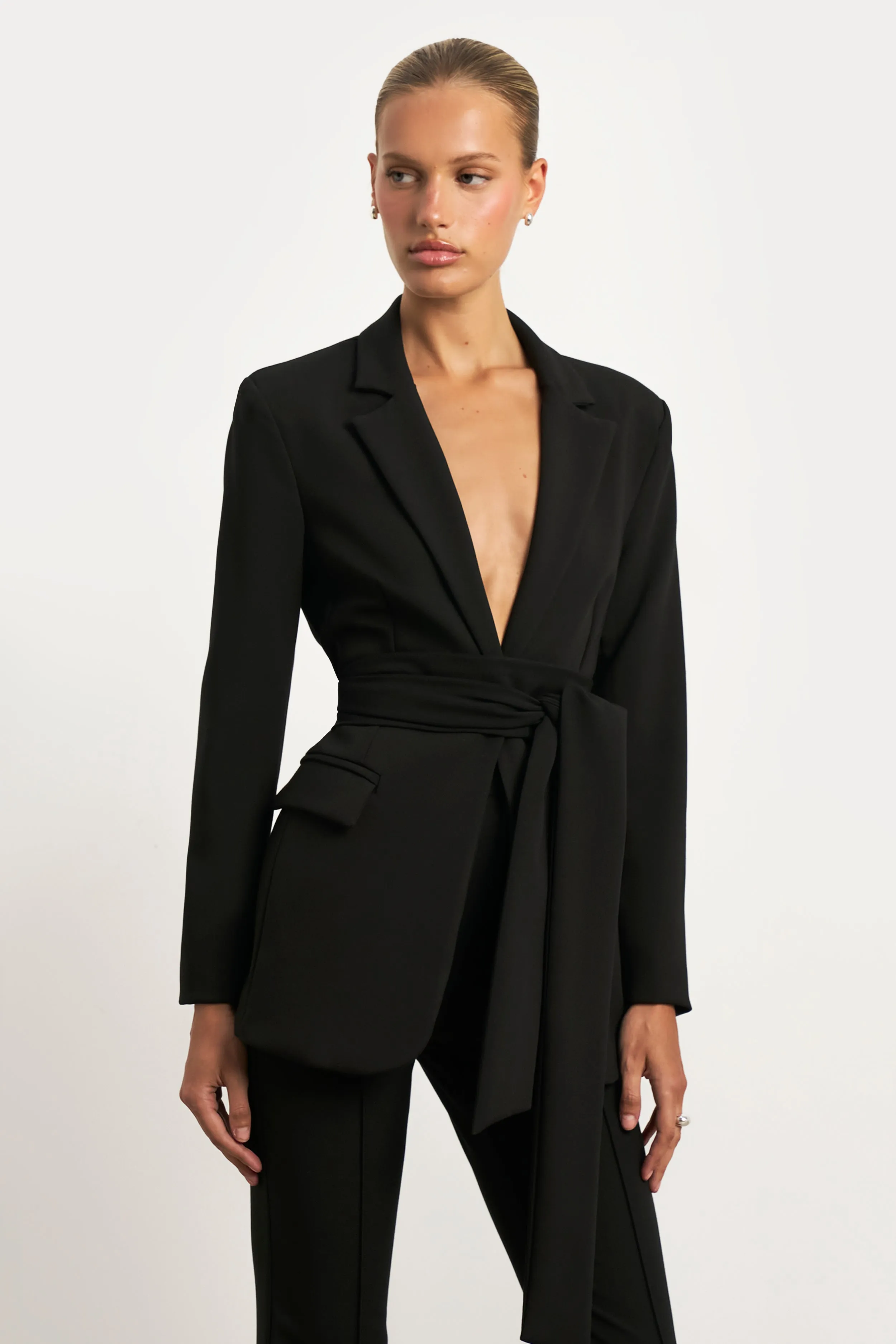 Regular fit seams Blend Classic Blazer With Belt - Black