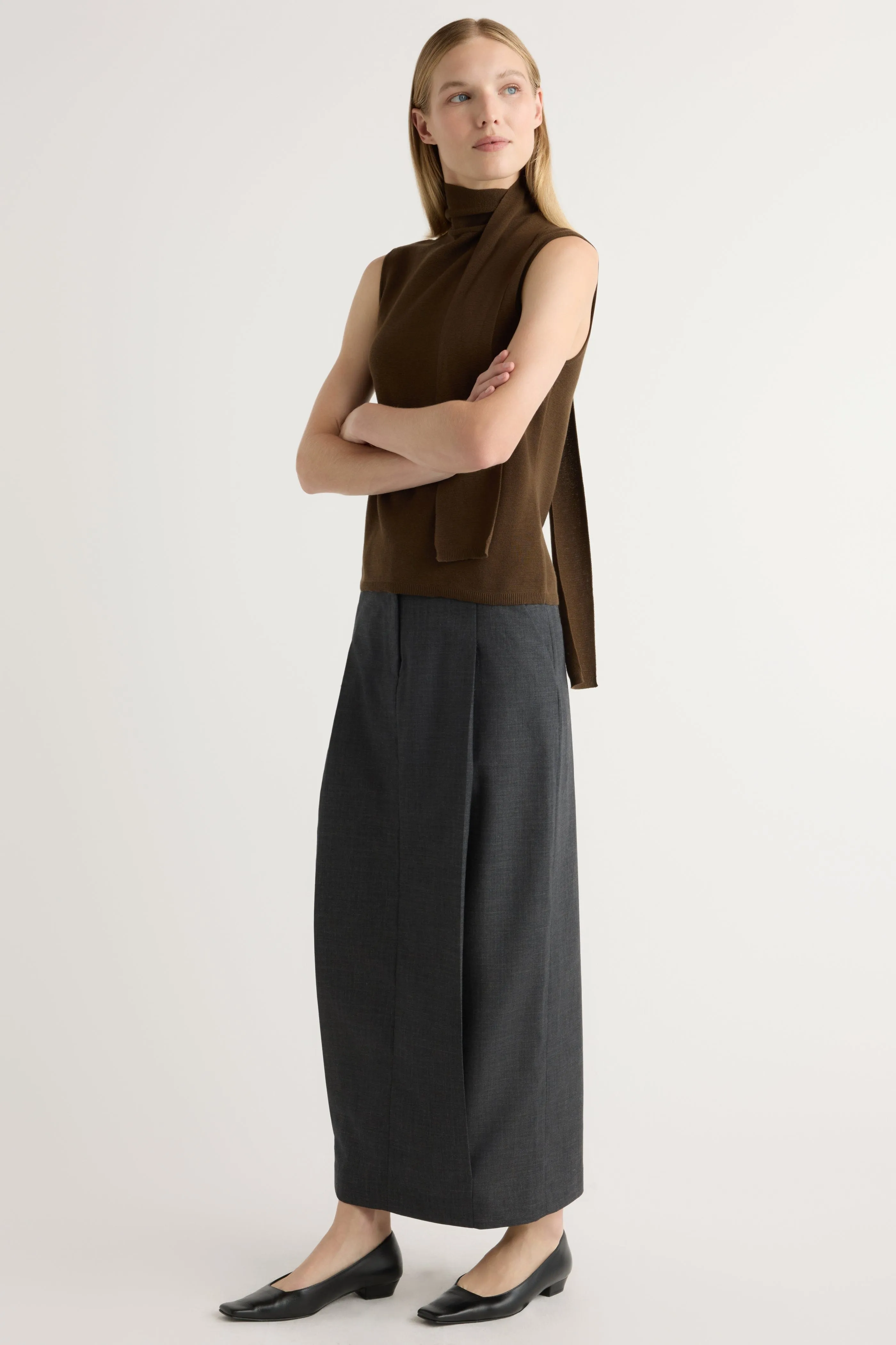 Minimalist Style Artisan Print Georgina Wool-Blend Suiting Skirt