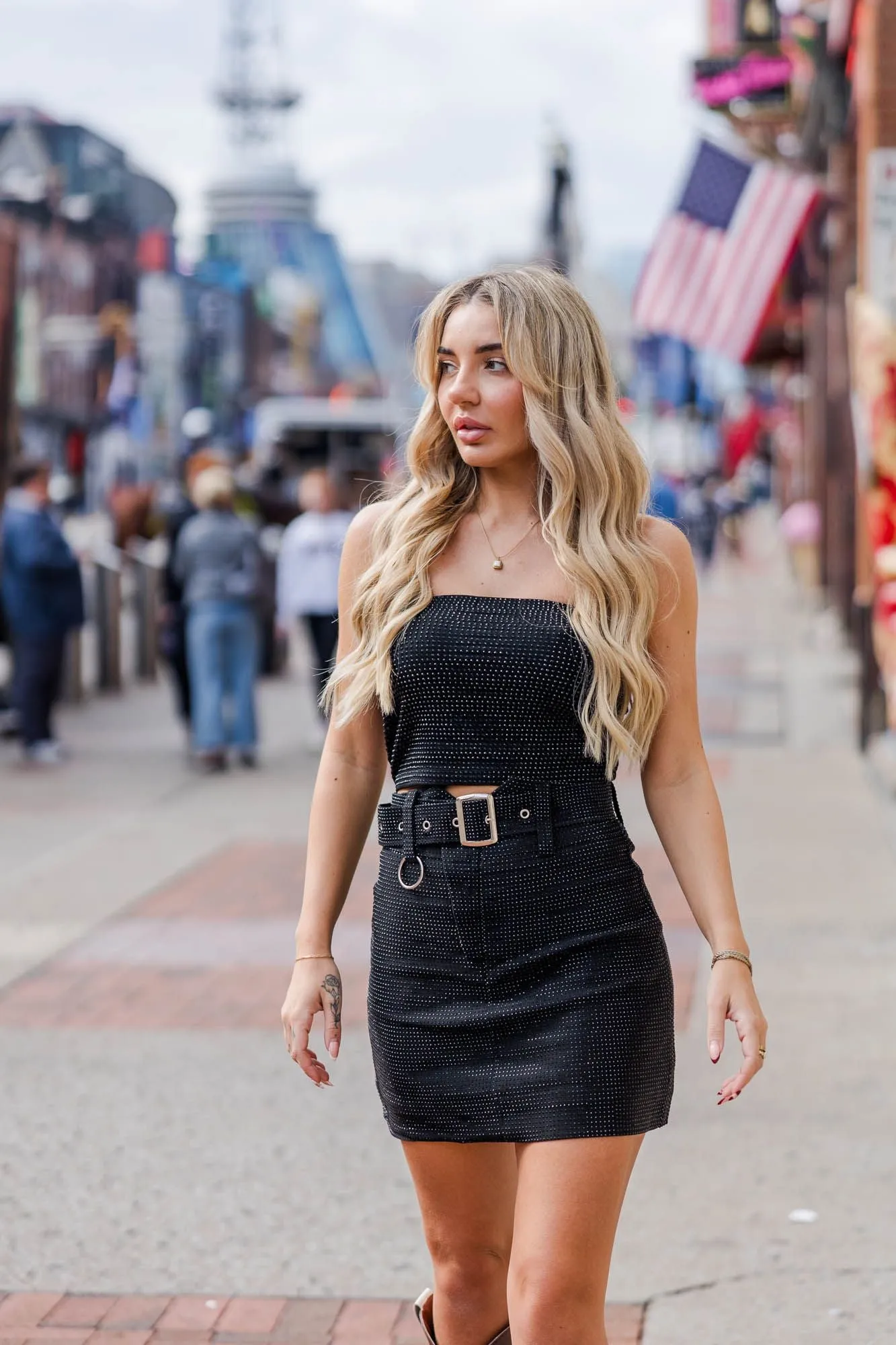 Reinforced Seams Glam Rhinestone Skirt - Black