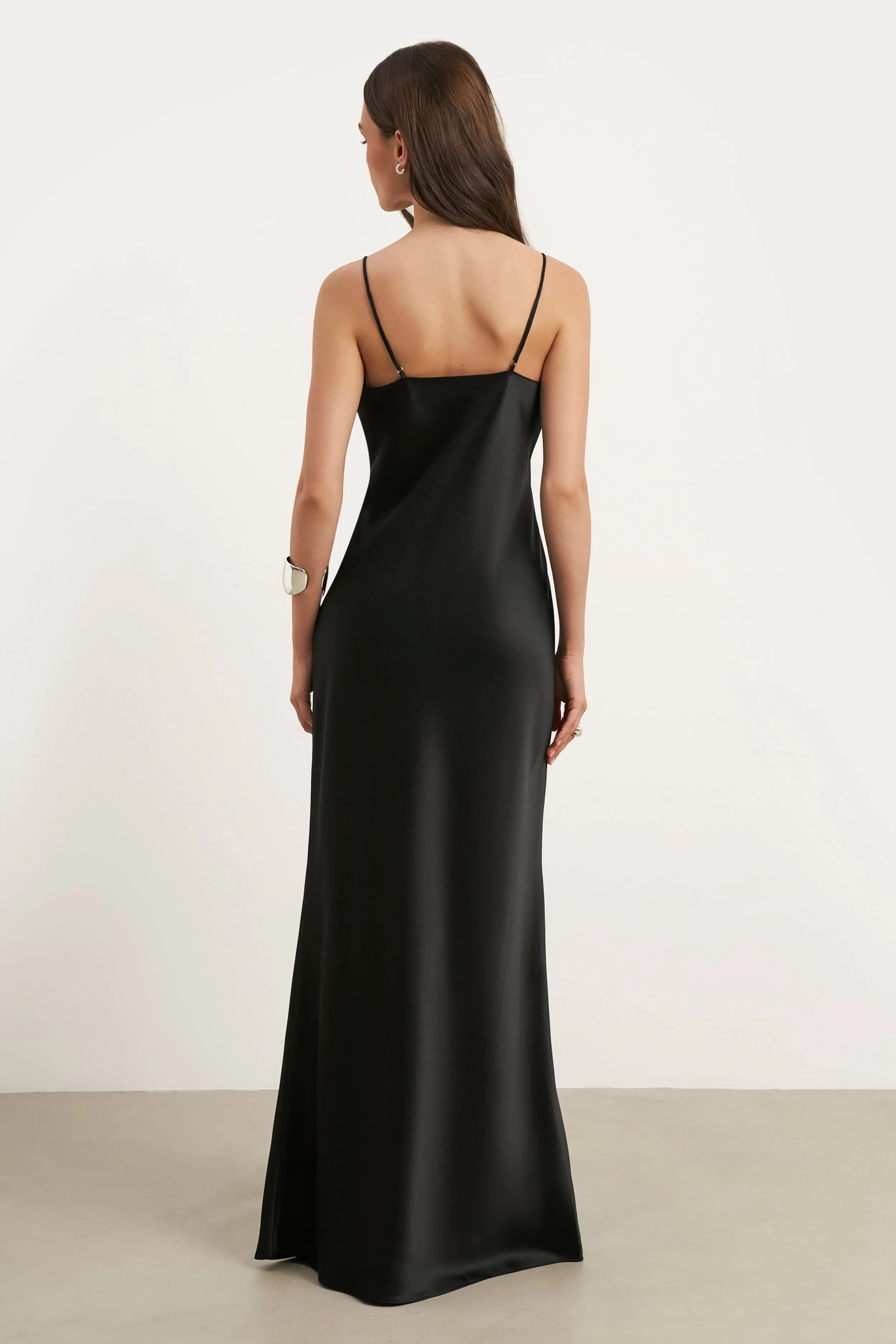 Satin Lace Detail Camisole Maxi Dress - Black Magic Day Winter Layering