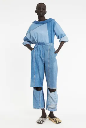 Modern Weekend Style Upcycled Denim Jeans Blue