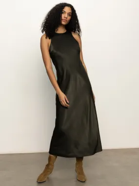 Everyday Satin Dress Black Olive Vibrant Style