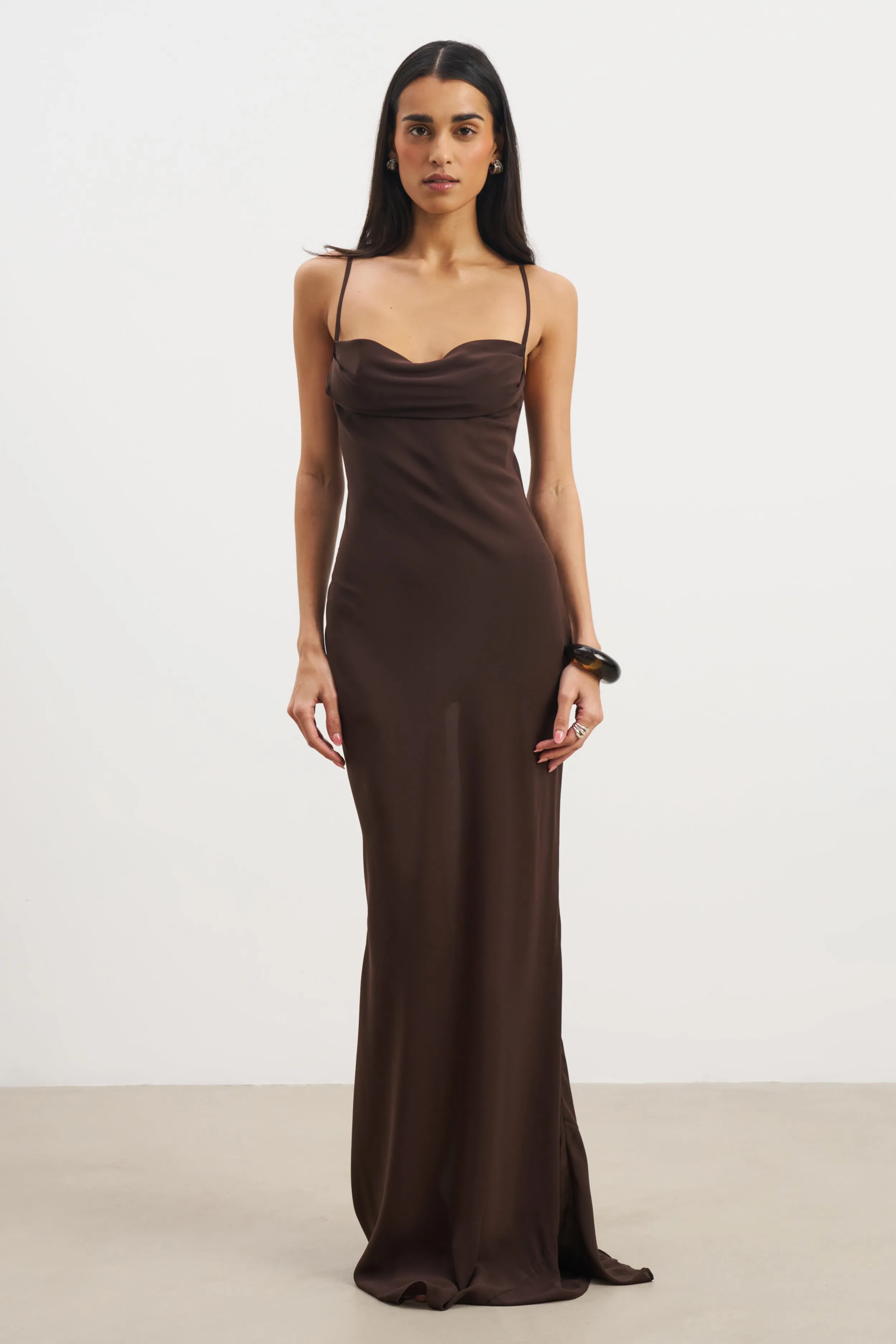 OdorControlTreatment Ruched Chiffon Maxi Dress - Carob