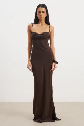 OdorControlTreatment Ruched Chiffon Maxi Dress - Carob