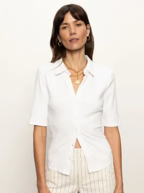 Half Sleeve Ribbed Knit Shirt White Versatile Wearable