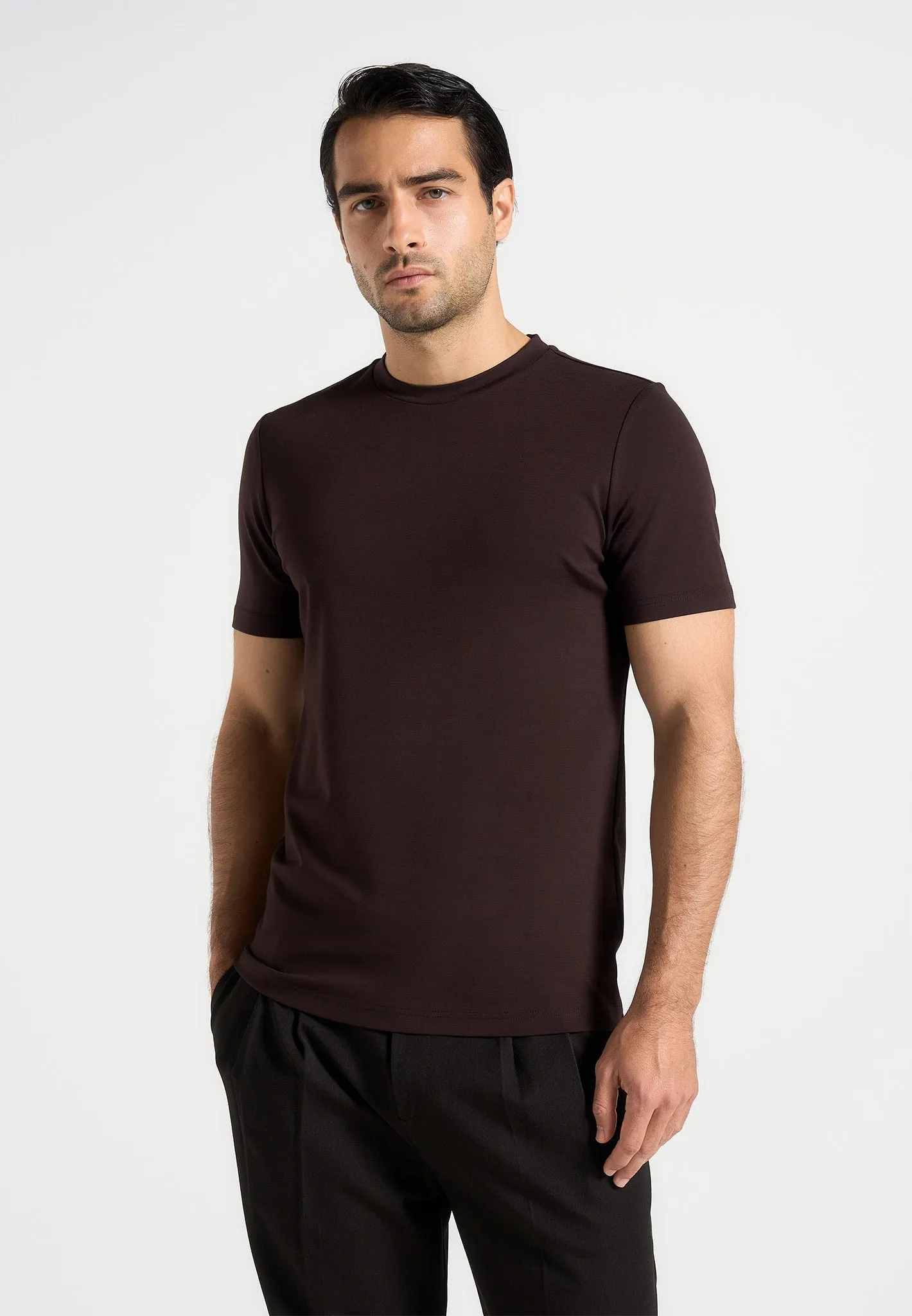Microfiber Material Seasonal Fashion Armand - Fitted Luxe T-Shirt - Brown