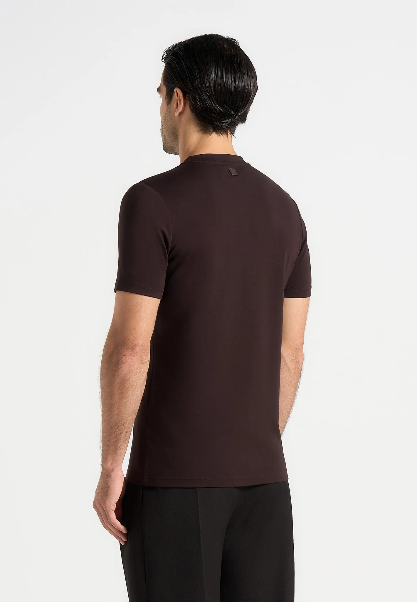 Pre Shrunk Cotton Blend Lightweight texture Armand - Fitted Luxe T-Shirt - Brown